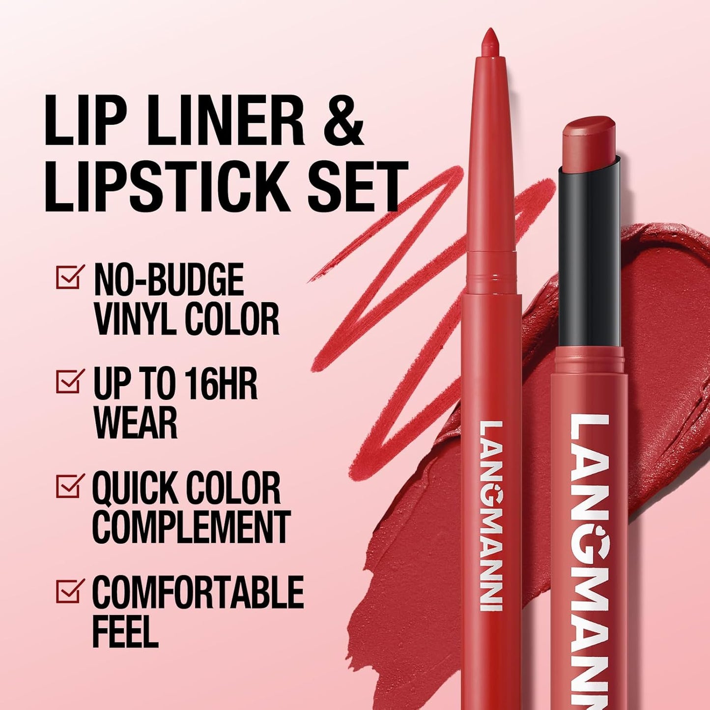 Jolilab 4Pcs Lip Set: 2 Colors Lip Liner+2 Colors Lipstick, Matte/Creamy,Smooth Creamy Texture,Long-Lasting,Bold/Nude Shades for Daily/Party, Vegan, Gift for Makeup Lovers.(#07+08)