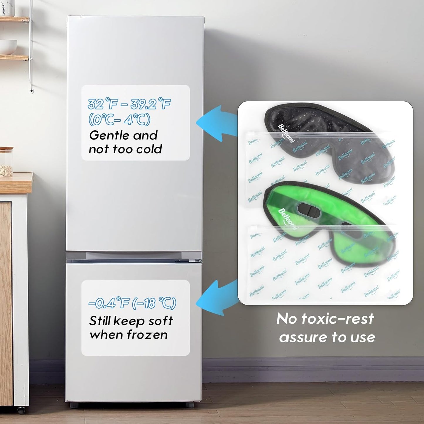 Cooling Eye Mask, Gel Eye Mask Cold Compress for Eyes, Reusable Eye Ice Pack, Cool Relaxation, Comfort Snug Fit, No Freeze, Eye Cover Ice Mask for Home, Office, 2PCS, Black & Green