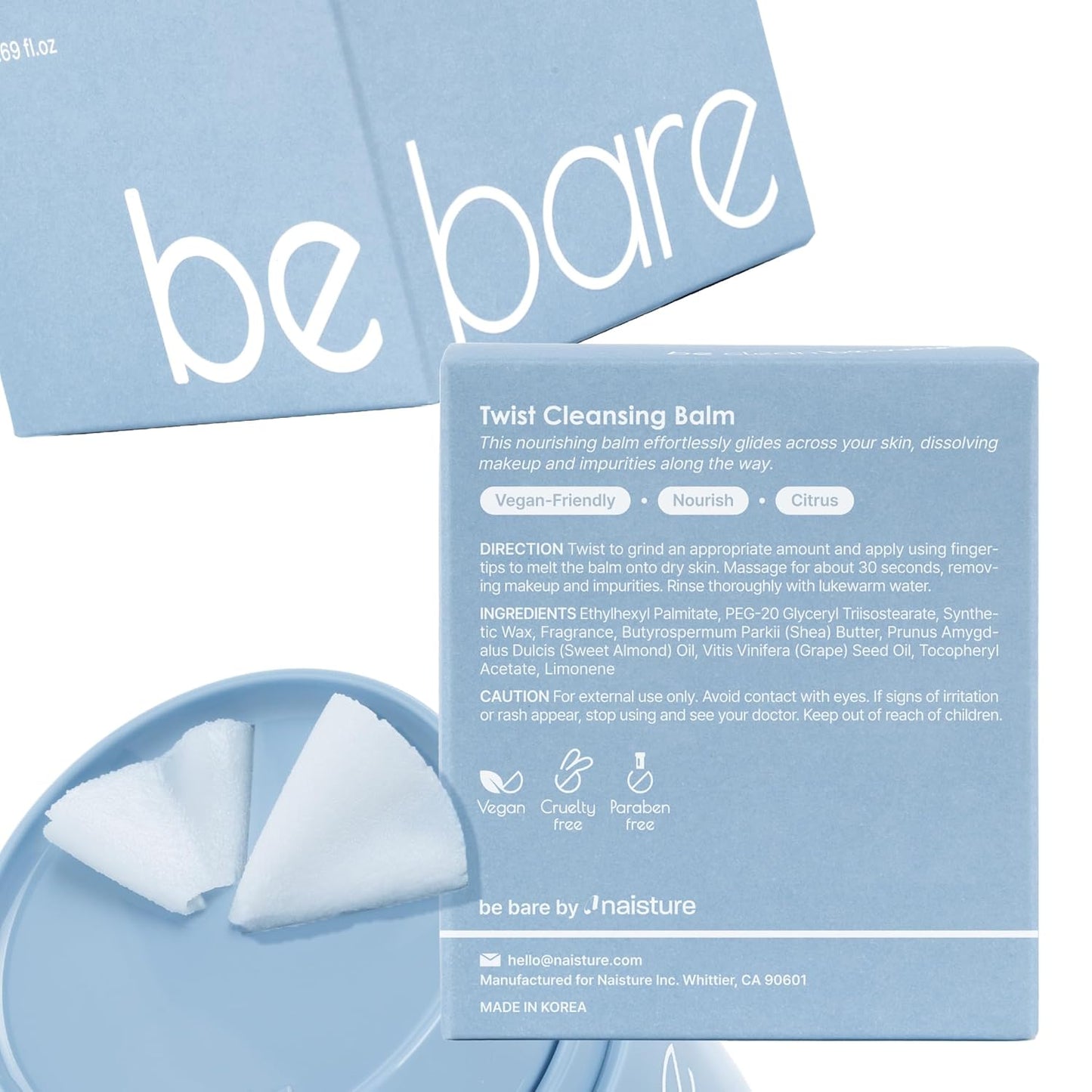 Bebare Twist Cleansing Balm with Hygienic Twist Dispenser: Cleanser for Heavy Makeup Removal, Hydrating Facial Wash for All Skin Types. Korean Vegan Skincare with Natural Oils, 1.69 Fl Oz