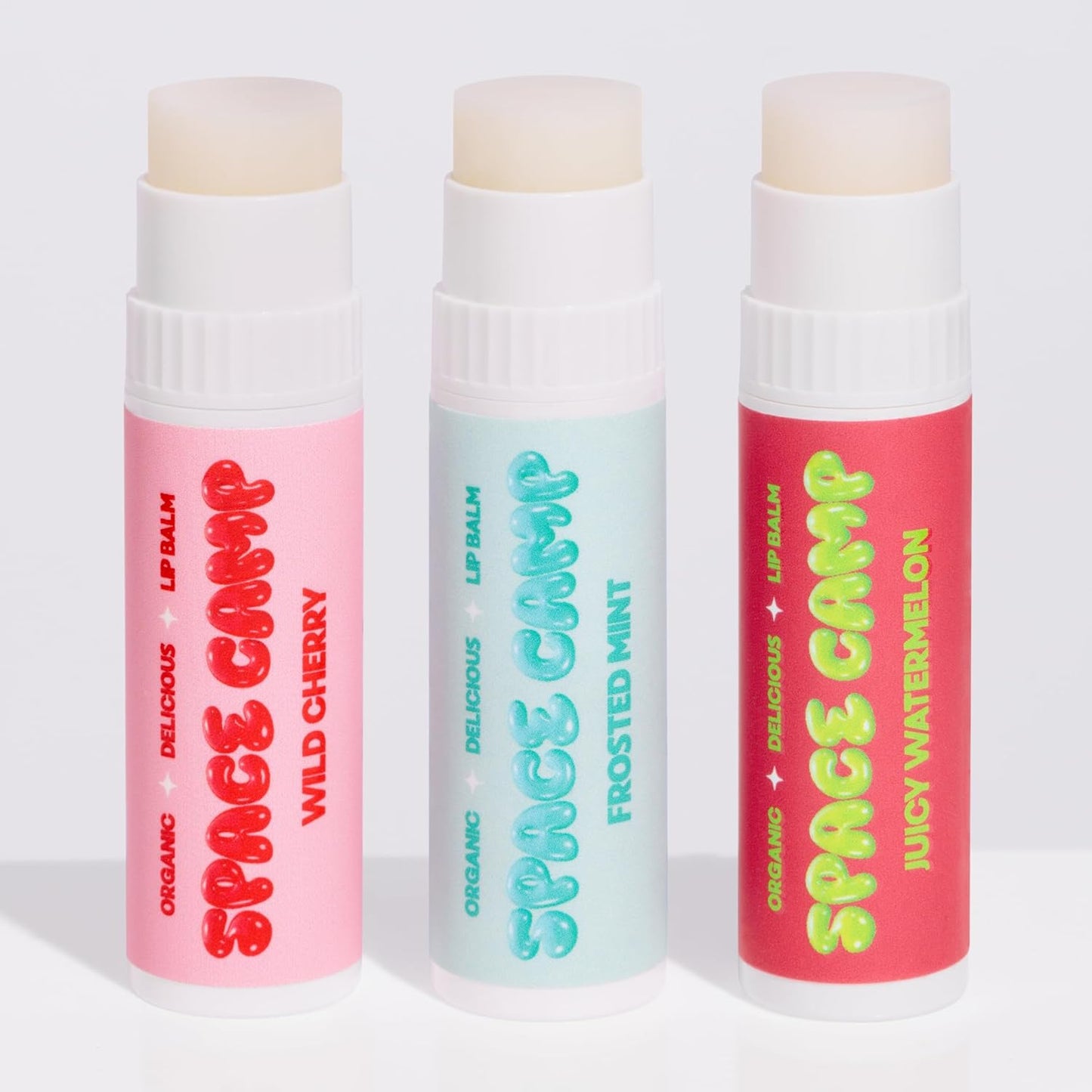 Space Camp Wellness Jumbo Lip Balm - Originals Pack Variety Flavored Balm (Wild Cherry, Juicy Watermelon, and Frosted Mint) - 3 Pack
