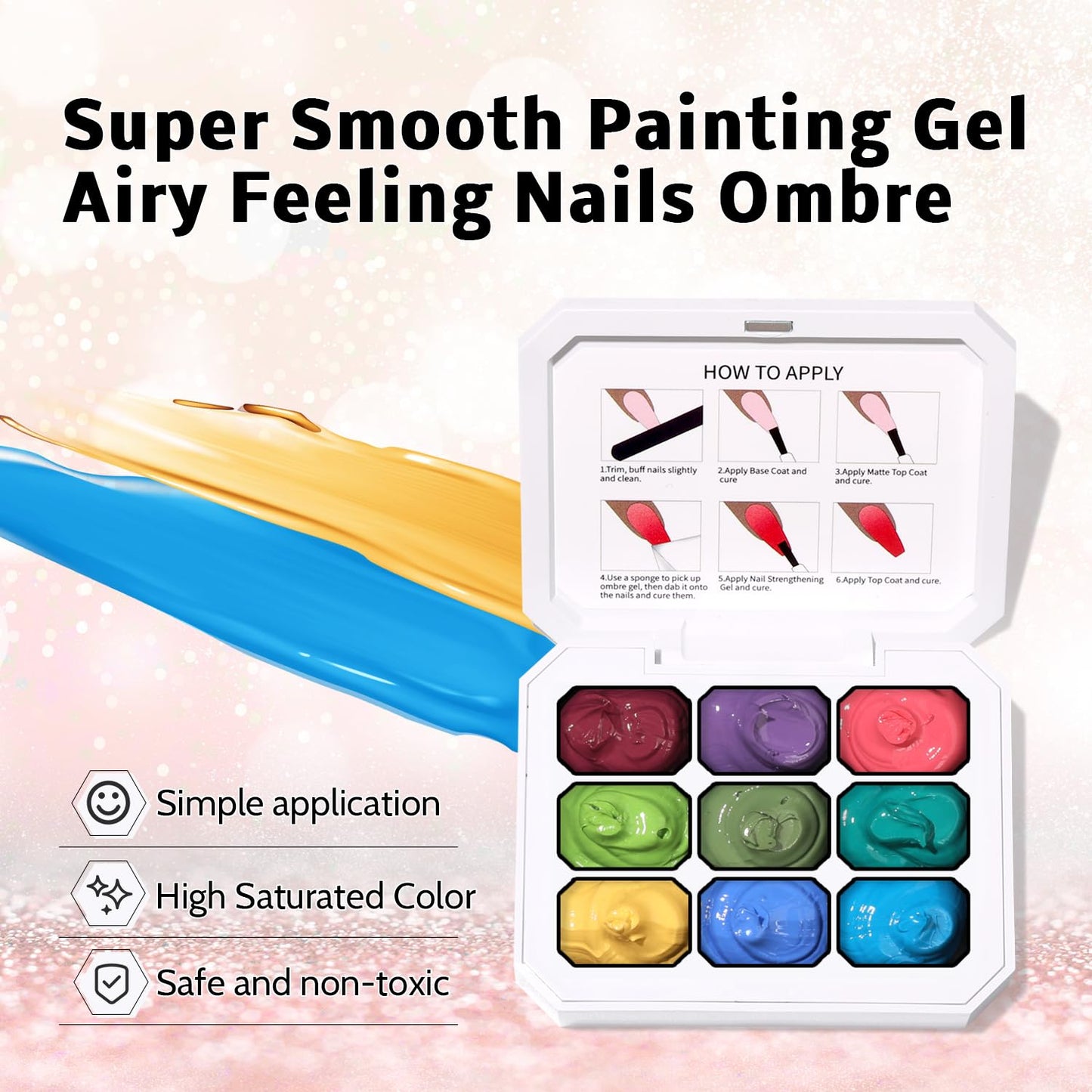 Sponge Pat Paint Nail Gel & Tools Kit, 9 Colors Ombre Nails Gradient Gel Nail Blush Blooming Aura Nails Drawing Stripper Floral Painting Nail Art, No Wipe, UV/LED Curing (9 Colors Set i)