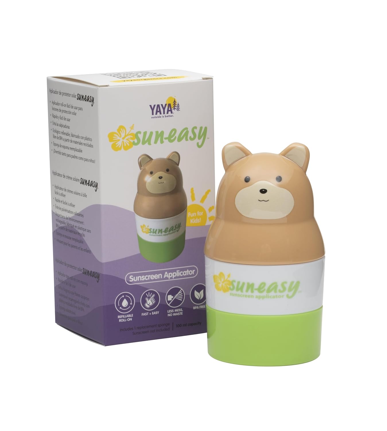 Sun-Easy Sunscreen Applicator, Refillable Roll-On with Sponge for Kids and Babies, Fun, Fast and Mess-Free application, Holds 100 ml, 2-pack