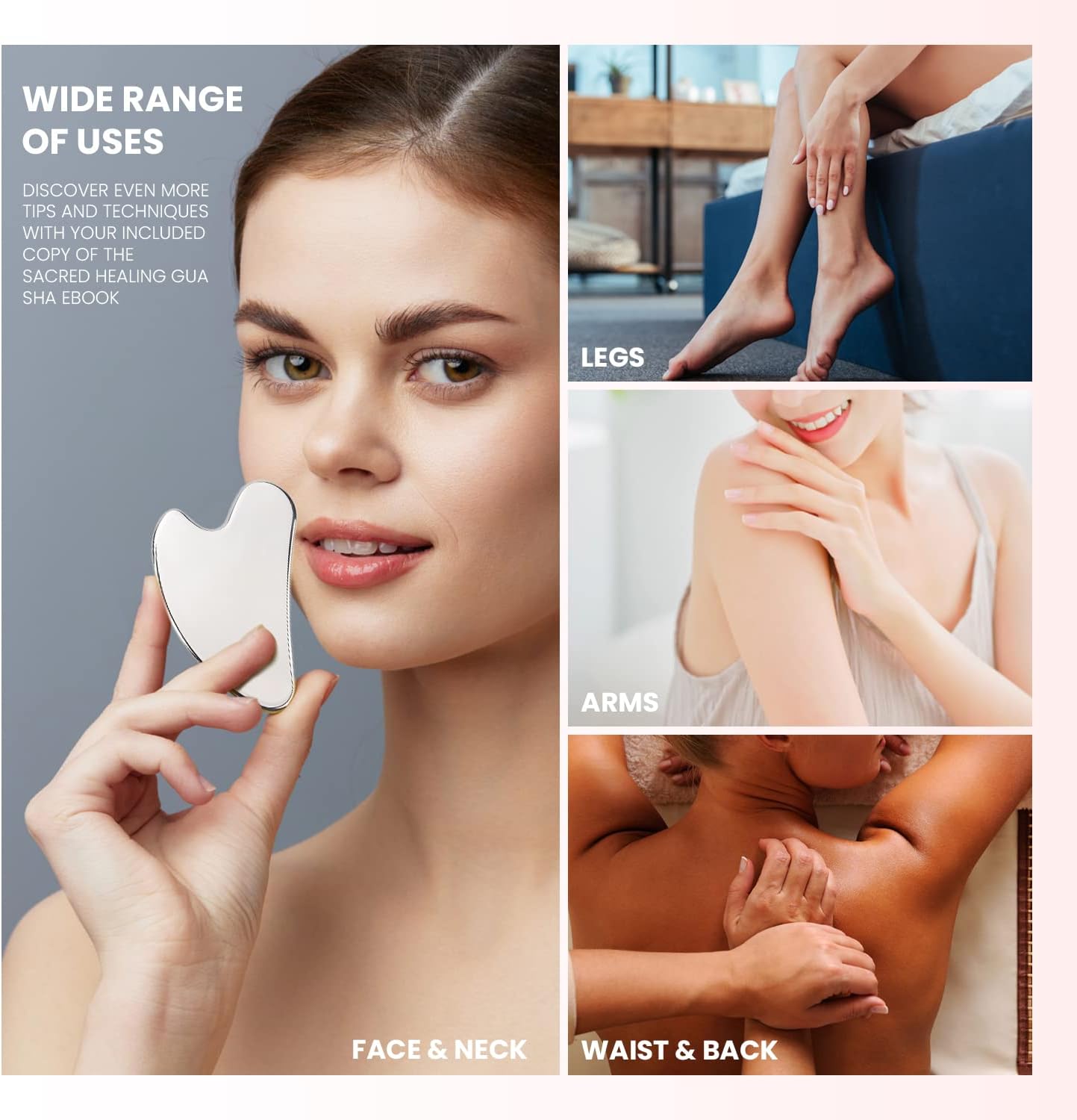 Sacred Healing Premium Stainless Steel Gua Sha Facial Tool – Enhance Beauty, Anti-Aging, Pain Relief, Lymphatic Drainage – Ideal for Home and Professional Use- Metal Gua Sha