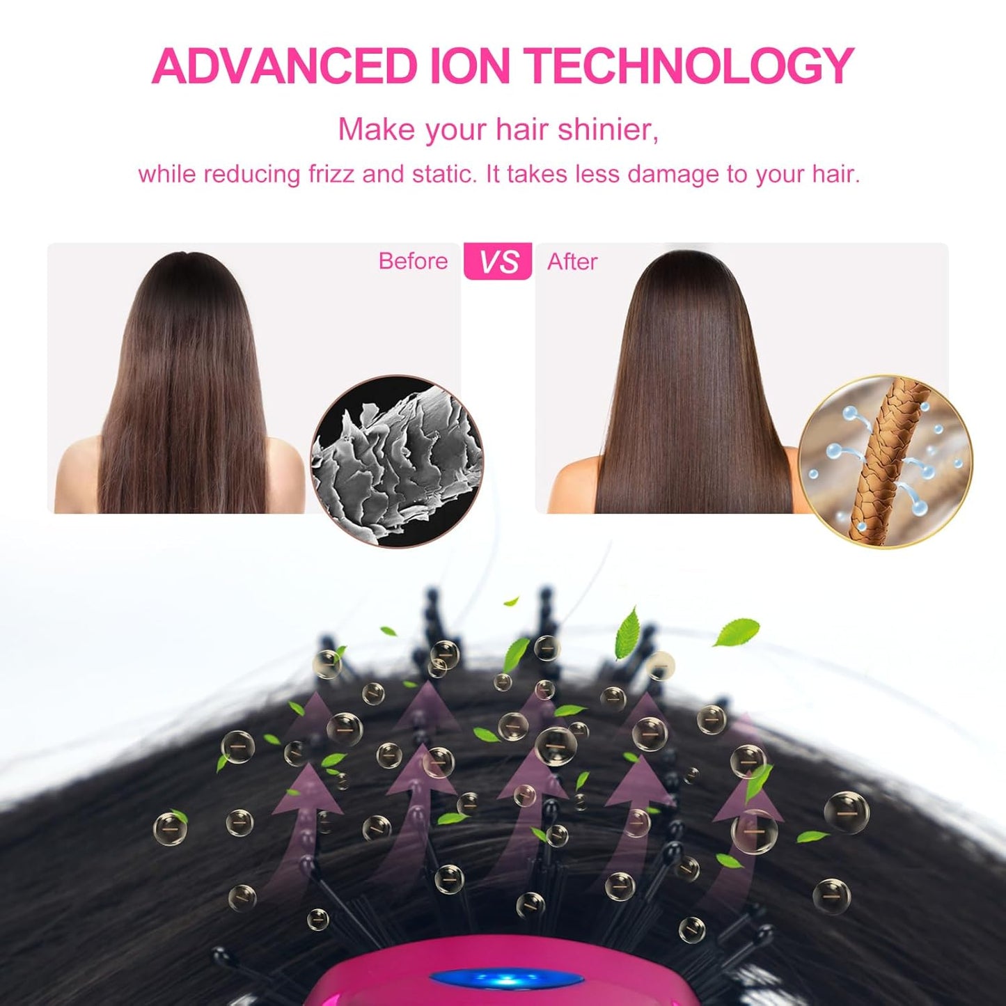 Aima Beauty One Step Hair Dryer & Volumizing Hot Air Brush, Ceramic Straightener Brush, Curler & Hot Comb 4 in 1 Salon Ionic Hair Brush, Rose Pink