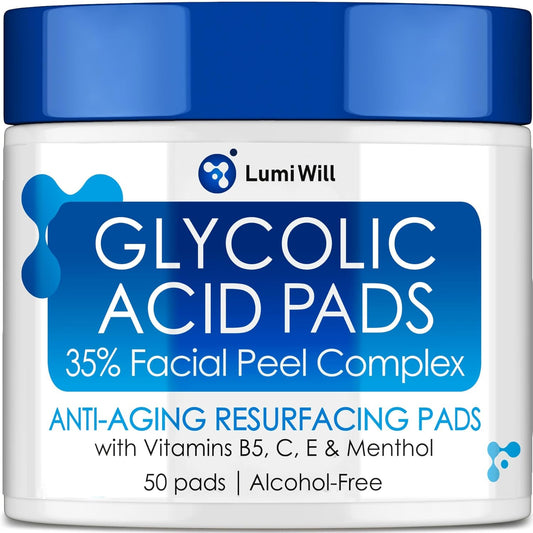 Glycolic Acid Pads - Exfoliating Pads with Glycolic Acid, Vitamins B5, C, E & Menthol - Peel Pads for Acne - Anti-Aging Glycolic Acid Resurfacing Pads for Fine Lines and Wrinkles - 50 Pads