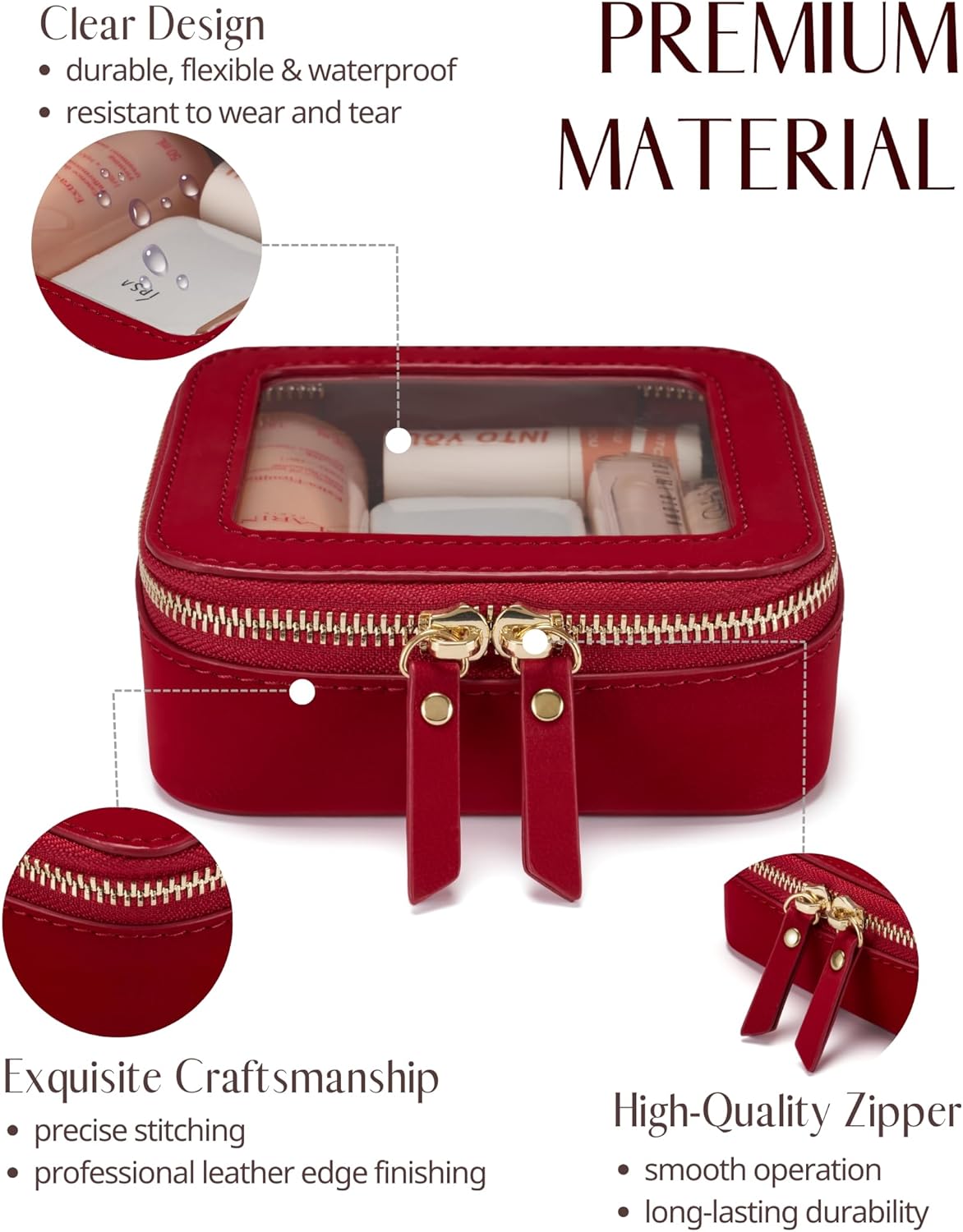 Popvibe Clear Makeup Bag Travel Cosmetic Case Transparent Toiletry Bag with Zipper, Portable Make Up Organizer Traveling Compact Car Bag for Essentials