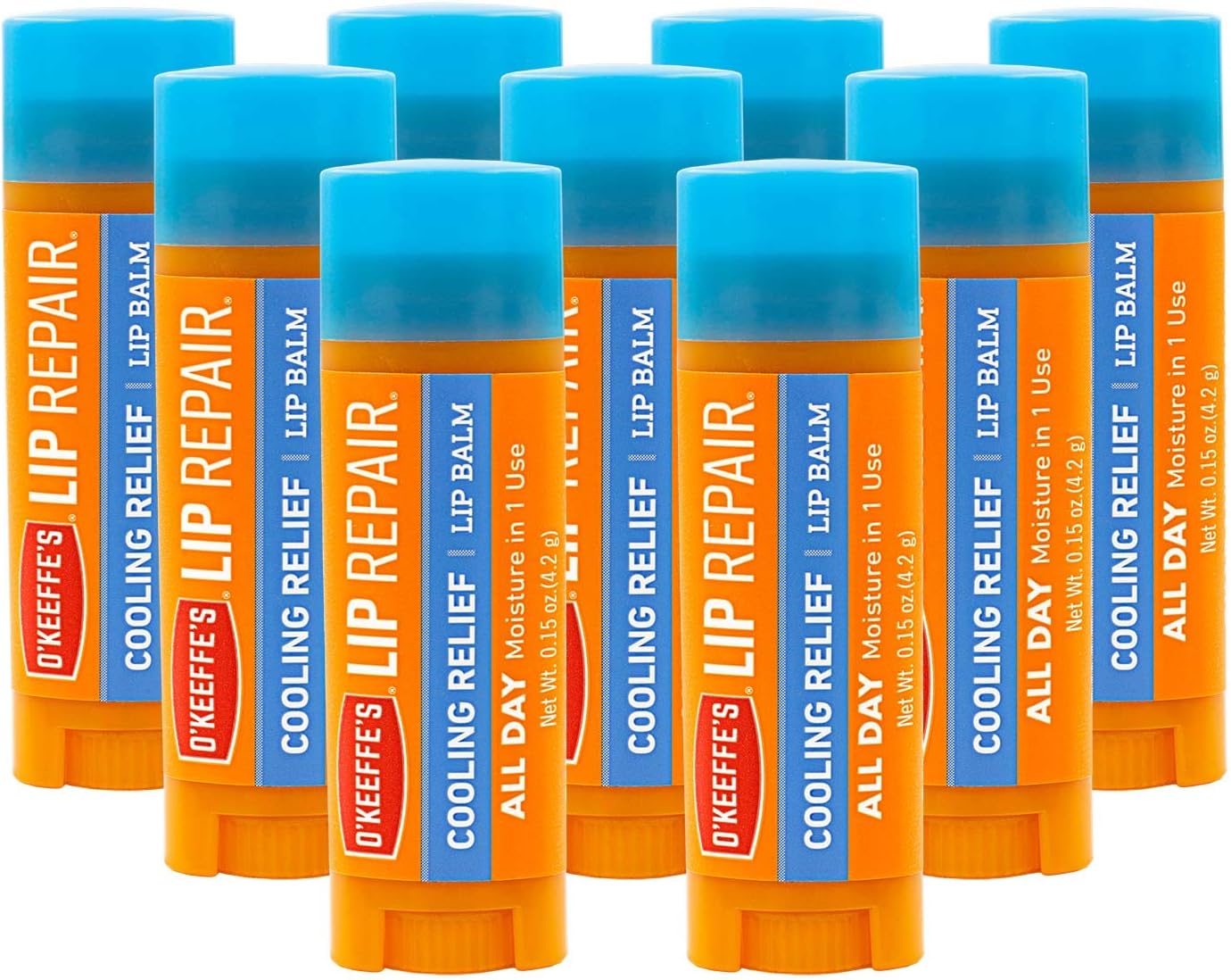 O'Keeffe's Cooling Relief Lip Repair Lip Balm for Dry, Cracked Lips, Stick, (Pack of 9)
