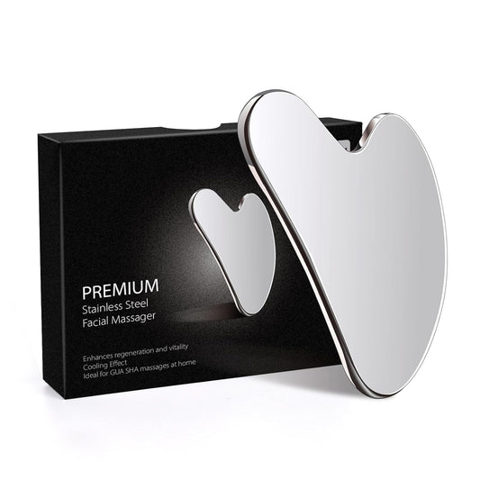 Daubigny Stainless Steel Gua Sha Facial Tools Guasha for Face Metal Gua Sha Tighten Skin Massage Guasha Beauty Tool for Body Eyes Neck Massager with Travel Pouch Skin Care Gifts (Silver)
