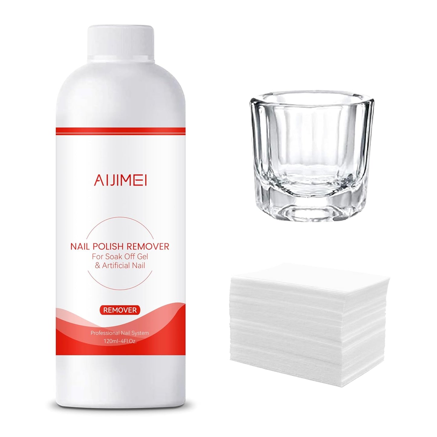 AIJIMEI Nail Polish Remover Kit, 4 Fl Oz Nail Polish Remover for Soak Off Gel Nail Polish Acrylic Nails Dipping powder Remover for Home DIY or Nail Salon