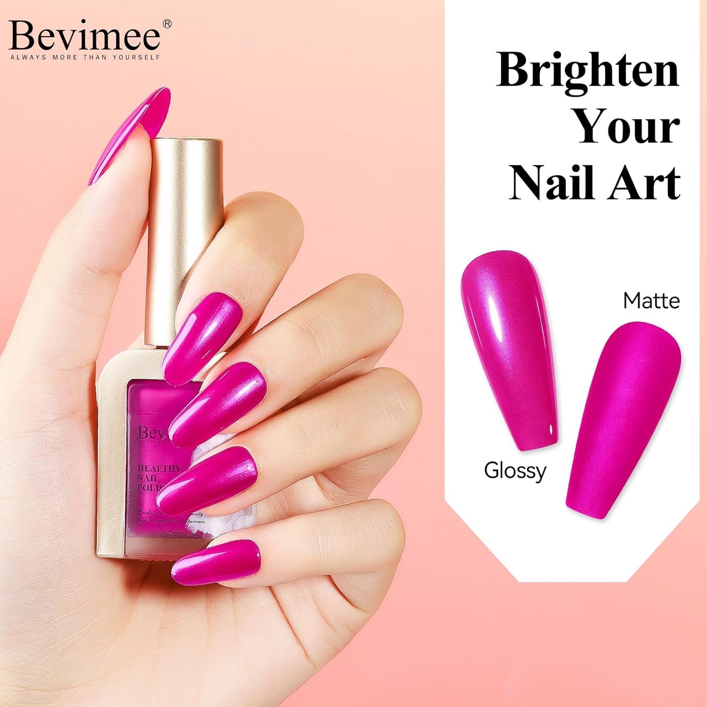 Nail Polish Quick Dry, Rose Hot Pink Nail Lacquer Nail Art Polish Non-Gel Air Fast Drying, Shimmer Pink Nail Pigment High Coverage Fingernail Concealer Polish, 1PC 12ML Long Wear