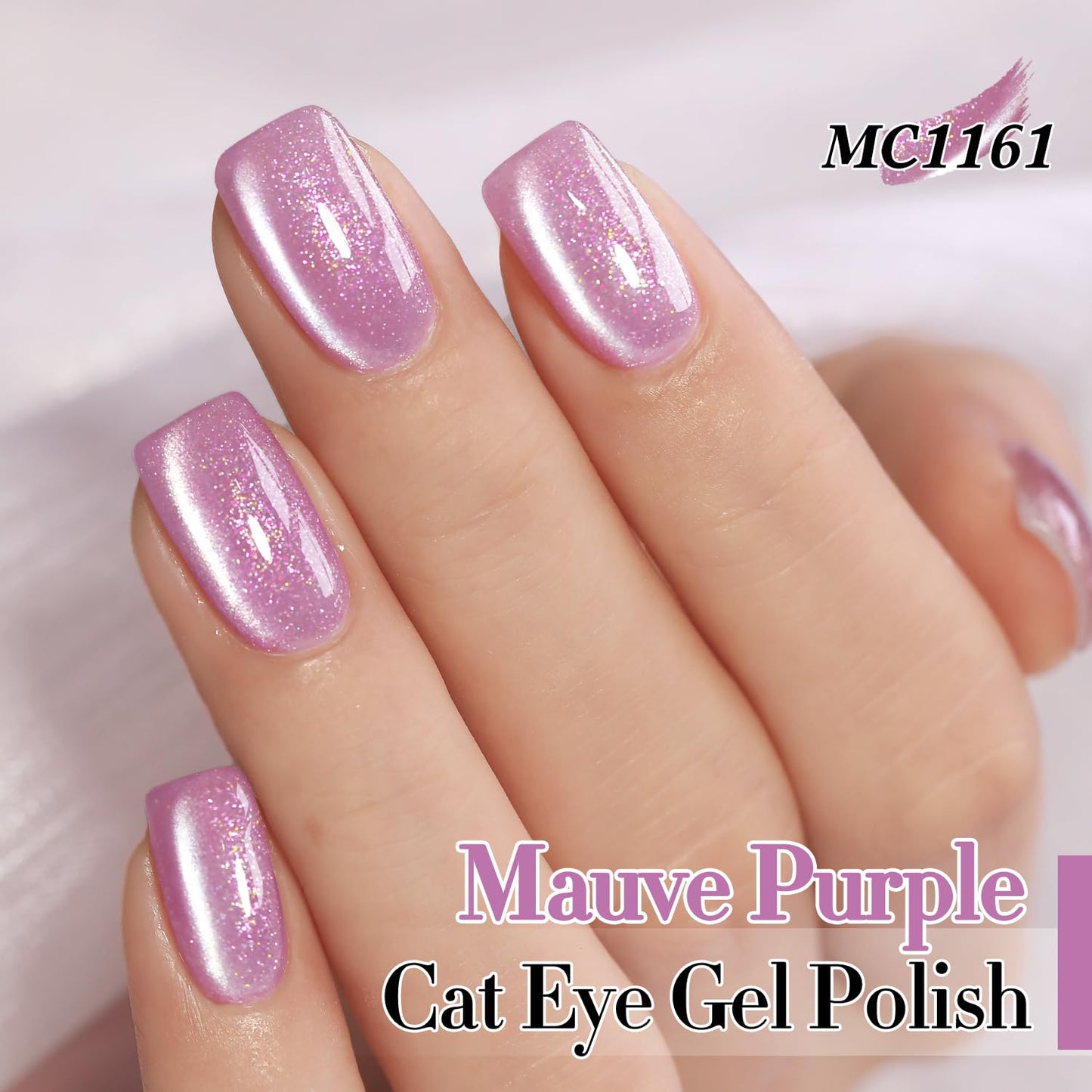 Double Rhythm 0.5 Oz Cat Eye Gel Polish with Magnet Same Color Same Bottle Holographic Glitter Shimmer Translucent Color Salon 15 ML Magnetic Nail Art (Mauve Purple-MC1161)