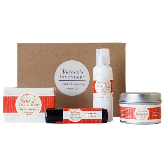 Victoria's Lavender Natural Body Products Gift Set - Handmade Soap, Hand & Body Lotion, Lip Balm, Body Candle Skin Care Sets & Kits, Lavender Bath and Body Products for Women, Lavender Currant