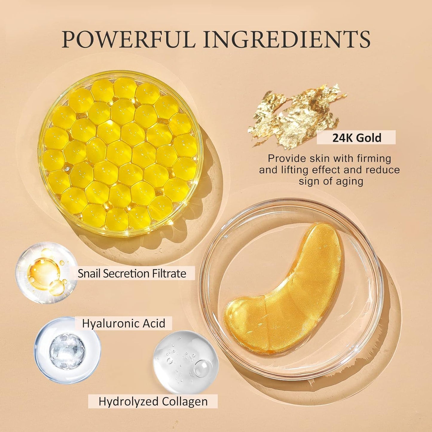 Under Eye Patchs (30 Pairs) 24k Gold Eye Mask and Hyaluronic Acid Eye Patch and Rose Eye Masks for Dark Circles and Puffiness Wrinkle Eye Bags (24k Gold)