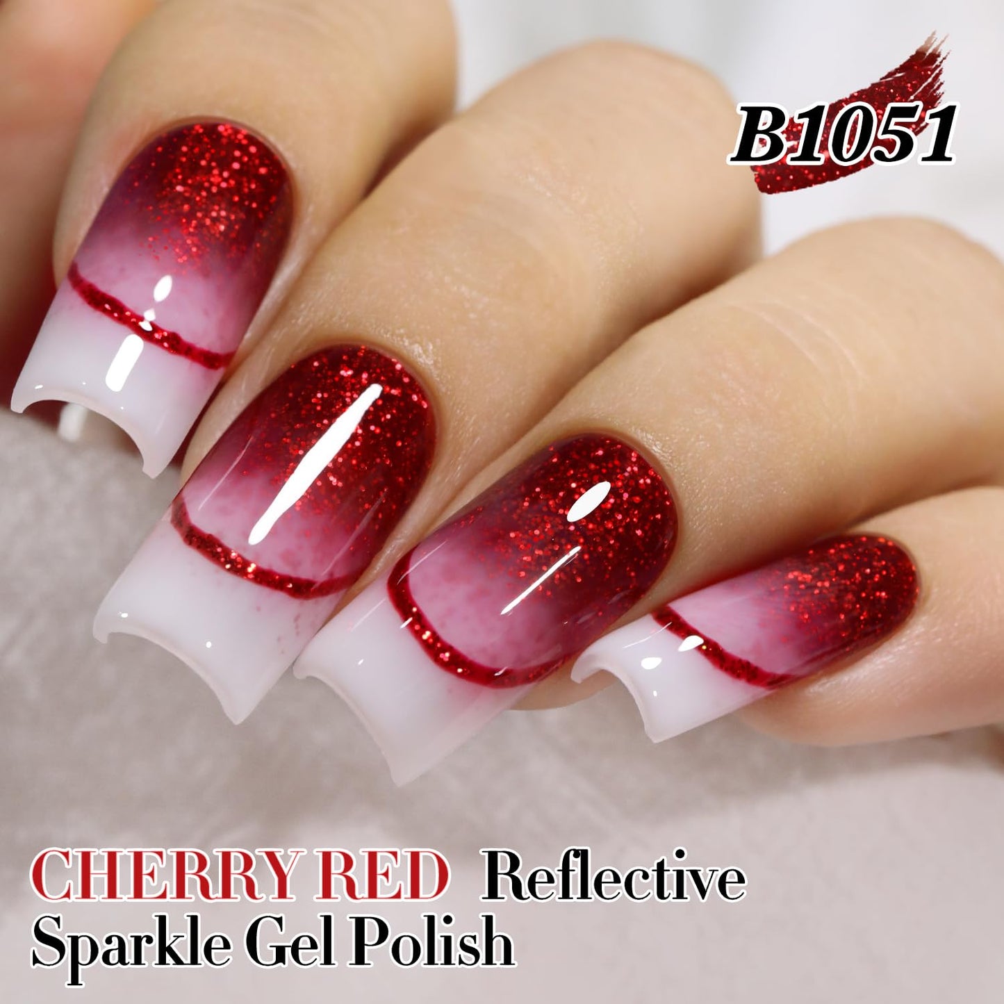 Double Rhythm 15ML Glitter Gel Polish Shimmer Reflective Holographic Color Magnetic for Nail Art Salon DIY at Home (Cherry Red-B1051)