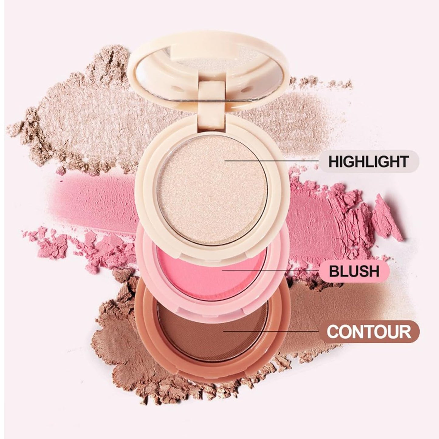 Makeup Eyeshadow Palettes, 3-in-1 Protable Multifunction Blush Highlighter Contour Palettes with 3 Trend Colors for Daily Natural Luster Makeup, Waterproof Long Lasting - 2 Pack #1