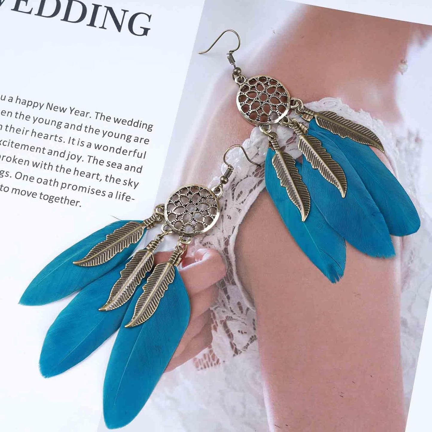 Boho Black Feather Dangle Earrings Long Feather Tassel Earrings Vintage Tribal Feather Earrings Gold Feather Drop Earrings Jewelry for Women