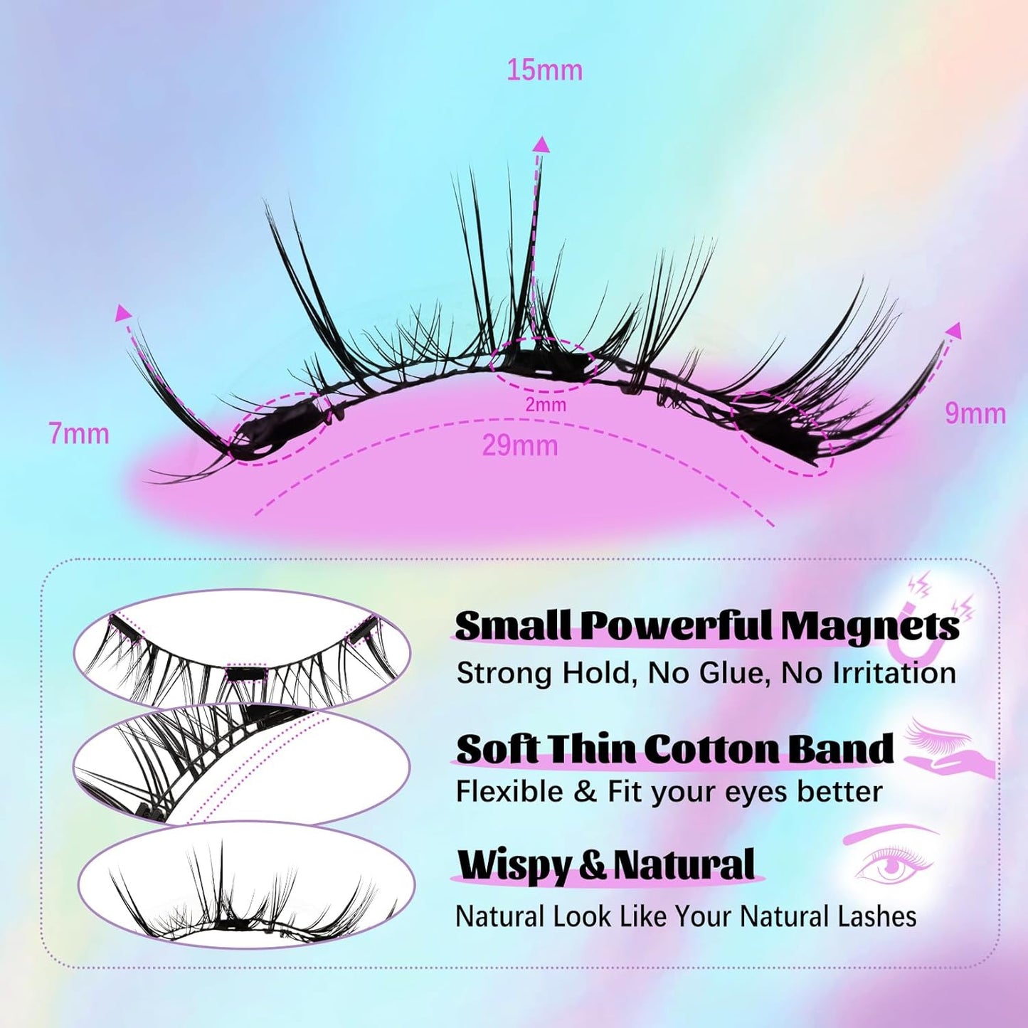 Losha Magnetic Eyelashes with Applicator No Glue Needed Magnetic Lashes 1 Pair Reusable Wispy False Lashes without Eyeliner (Amazing)