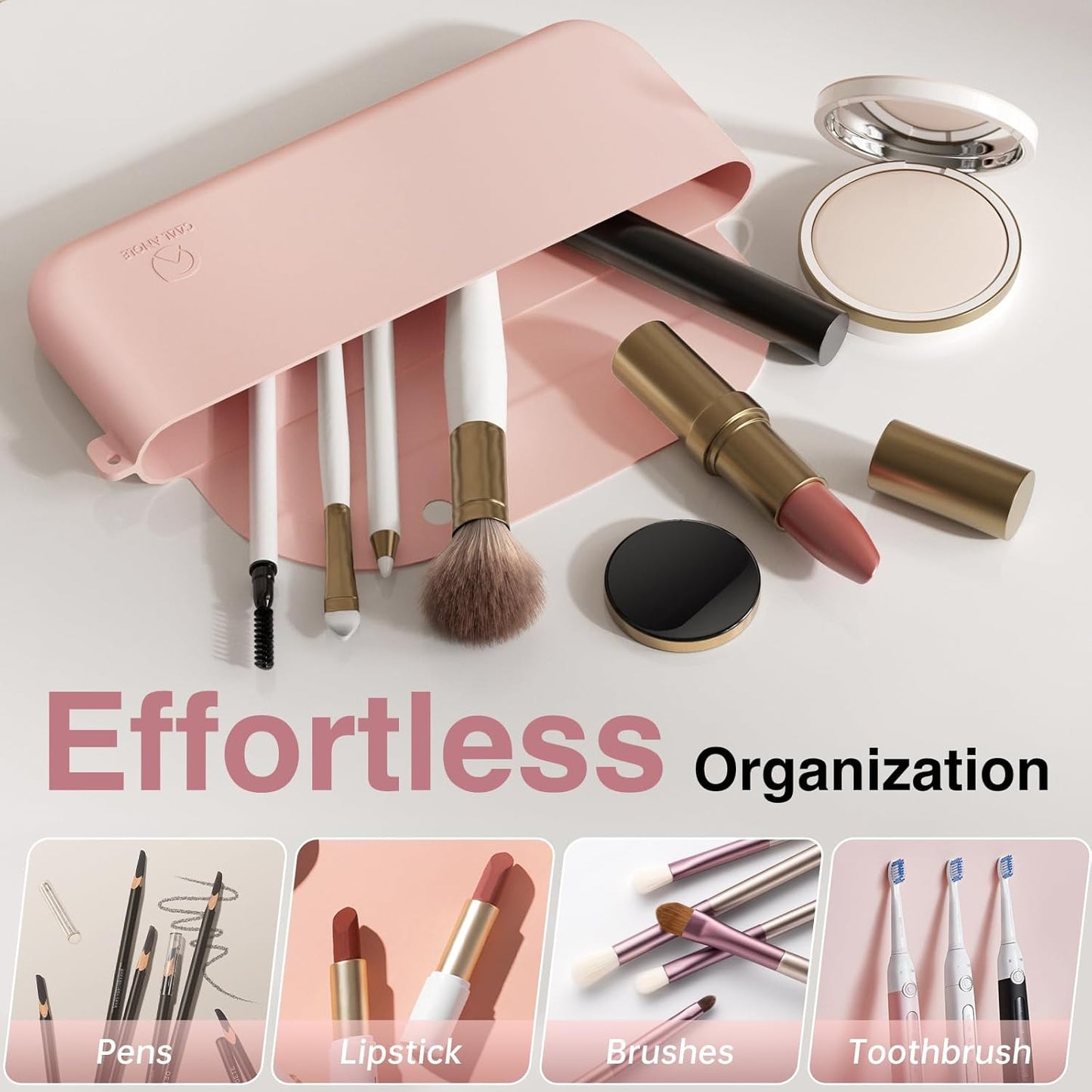 Silicone Makeup Brush Holder Large Travel Makeup Brush Case Original Design Brushes Holder with Magnetic Closure White