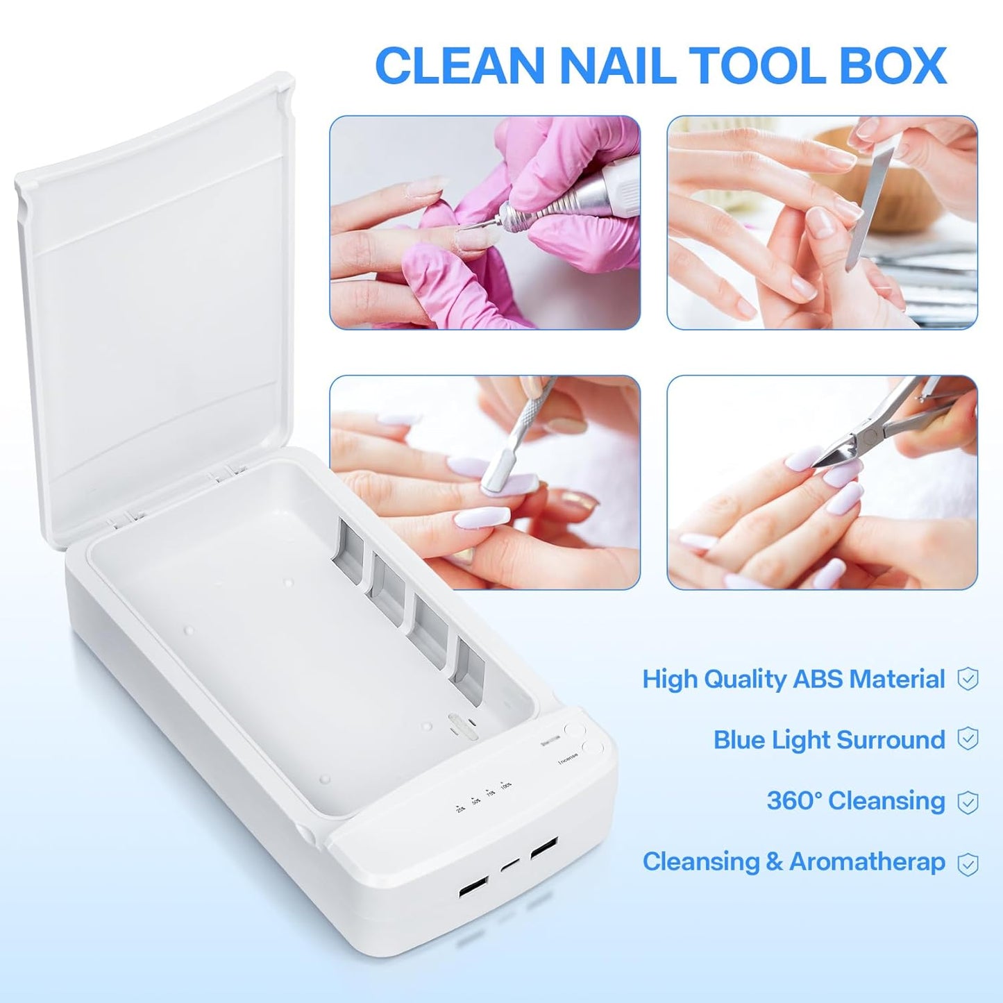 Nail Tool Sterilizer with Blue Light,LXIANGN Portable USB Sterilizating Box for Manicure Salon,Tweezers,Tattoo,Scissors,Jewelry,Phone, Watch,Keys