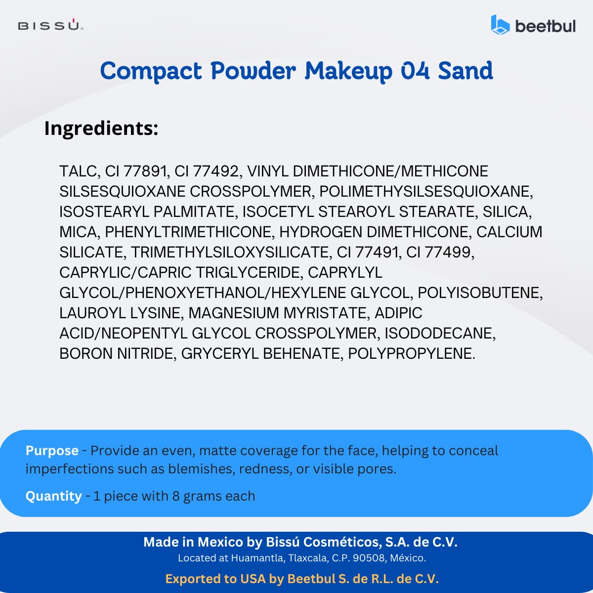 Beetbul Makeup & Exfoliation Kit - Bissú Compact Powder + 1 Medium Velvet Puff + 2 Finger Puffs + 1 Facial Exfoliating Sponge (04 Sand, One Size)