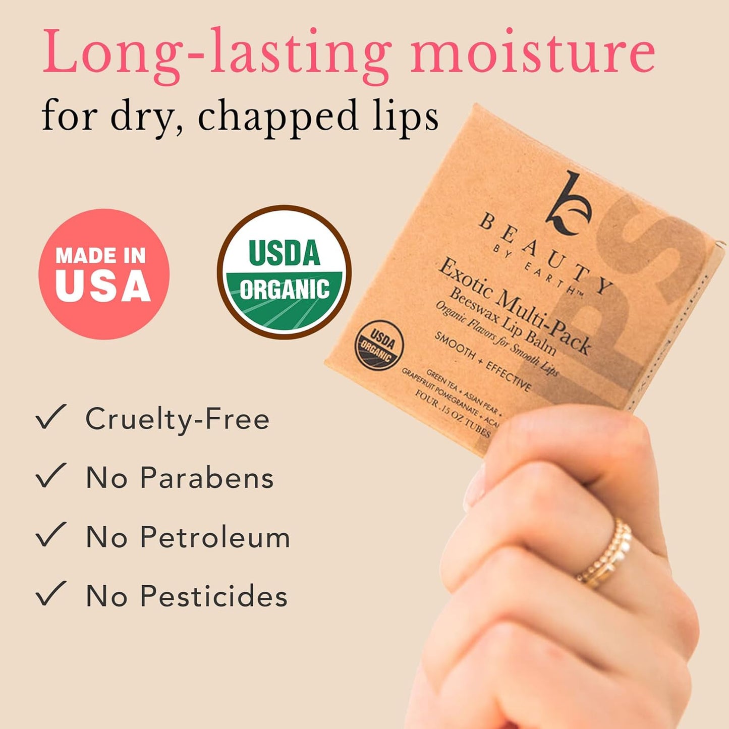 Organic Lip Balm Multi Flavor - 4 Pack Organic Gifts for Women, All Natural Lip Balm, Gift Set for Women, Lip Balm Hydrating Beauty Gifts, Small Birthday Gifts, Lip Moisturizer, Chapstick, Lip Care