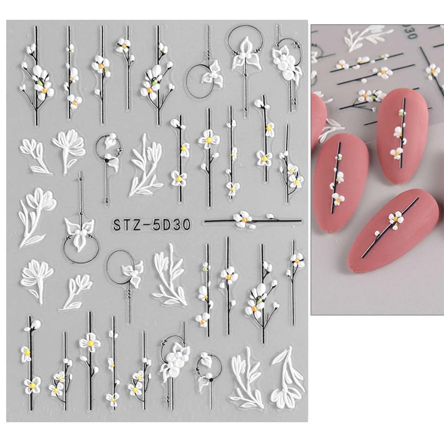 3D Embossed Flower Nail Art Stickers Decals Self-Adhesive Pegatinas Uñas 5D Floral Nail Supplies Nail Art Design Decoration Accessories 4 Sheets