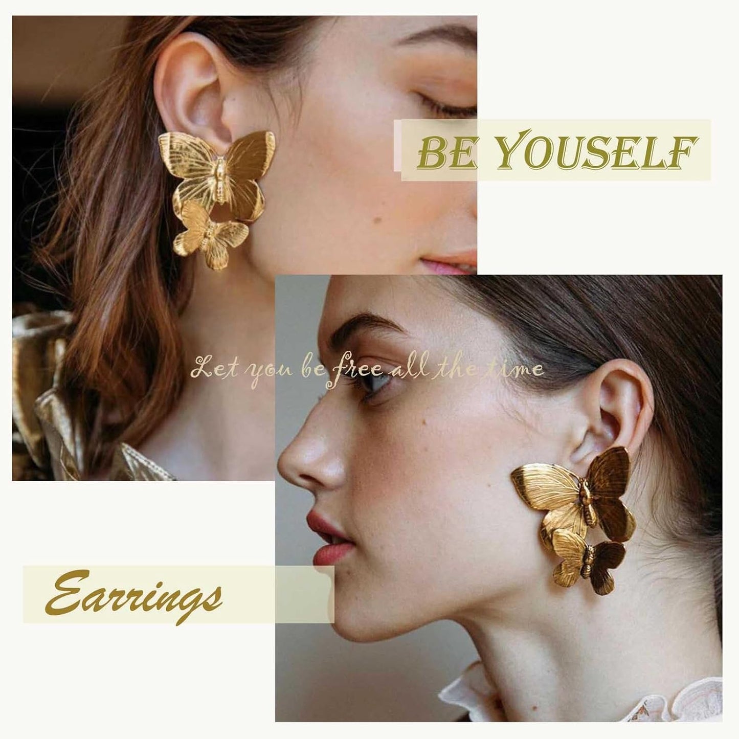 Boho Big Butterfly Drop Earrings Vintage Gold Double Butterfly Dangle Earrings Statement Animal Butterfly Earrings Prom Butterfly Earrings Jewelry for Women
