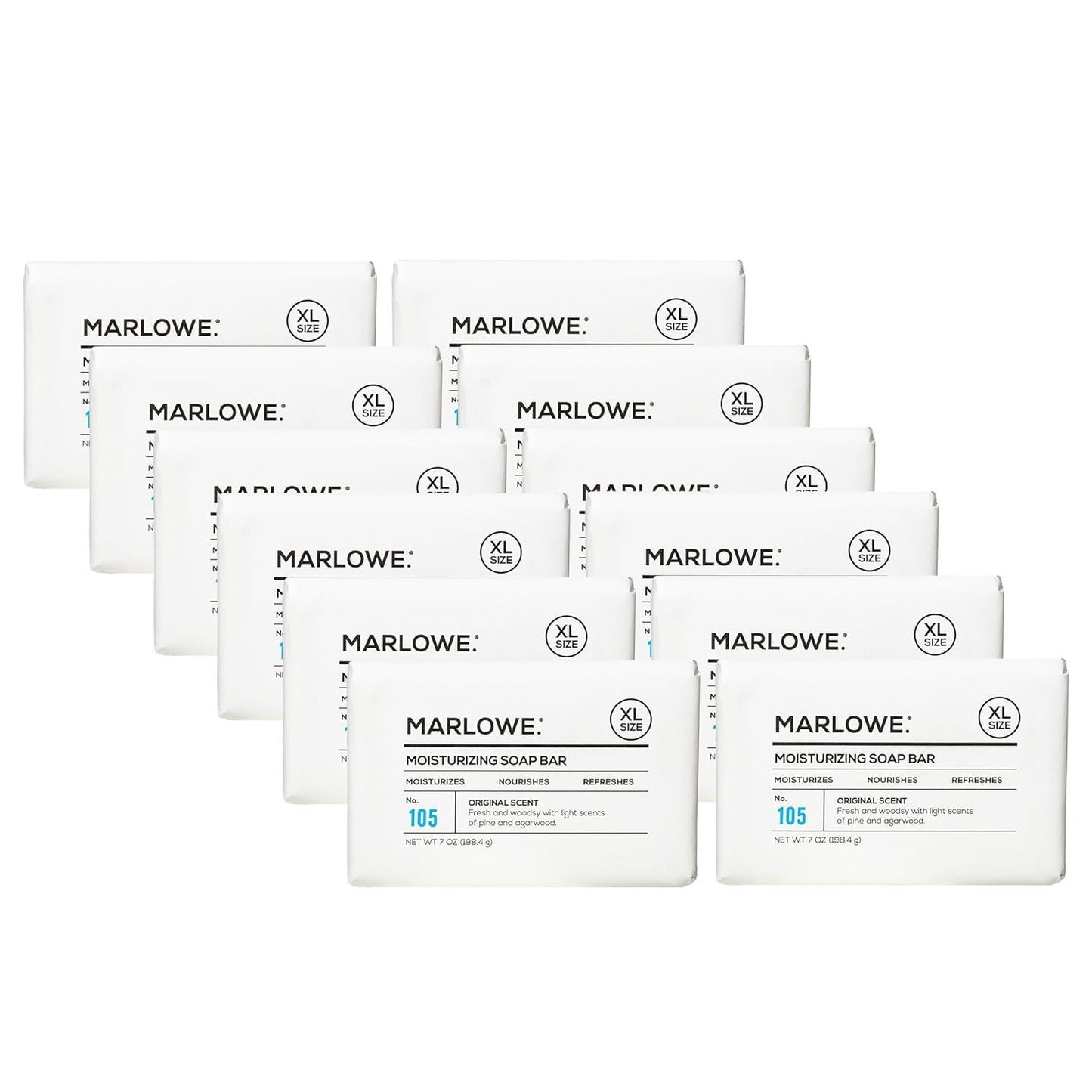 MARLOWE. No. 105 Bar Soap for Men 7 oz (12 Bars) Moisturizing Body Soap, Nourishing & Refreshing with Natural Extracts, Shea Butter, Olive Oil & Green Tea Extracts, Original Sage & Fir Scent