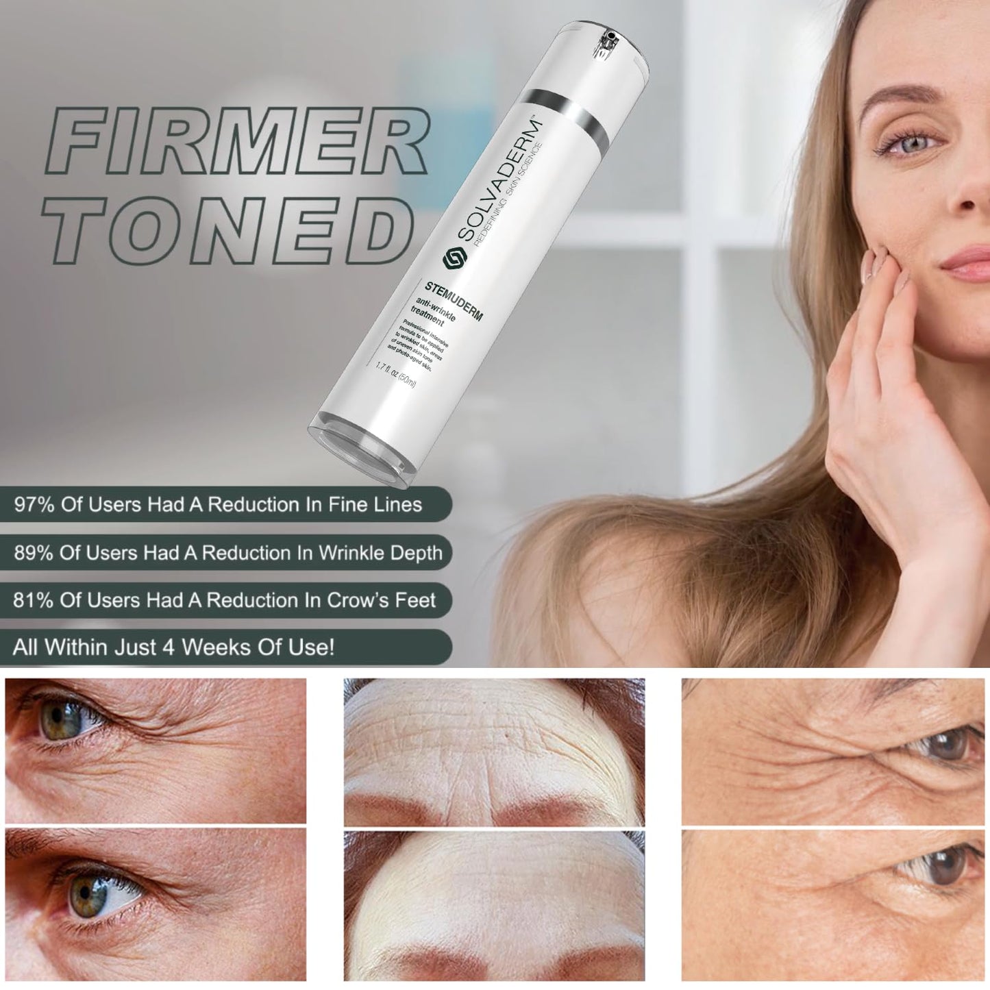 Stemuderm Face & Eye Cream - Anti Aging Skincare - Daily Moisturizer for Fine Lines, Wrinkles & Eyebags - Supports Natural Production of Collagen & Elastin - Organic Plant Based Stem Cells - 1.7 fl oz