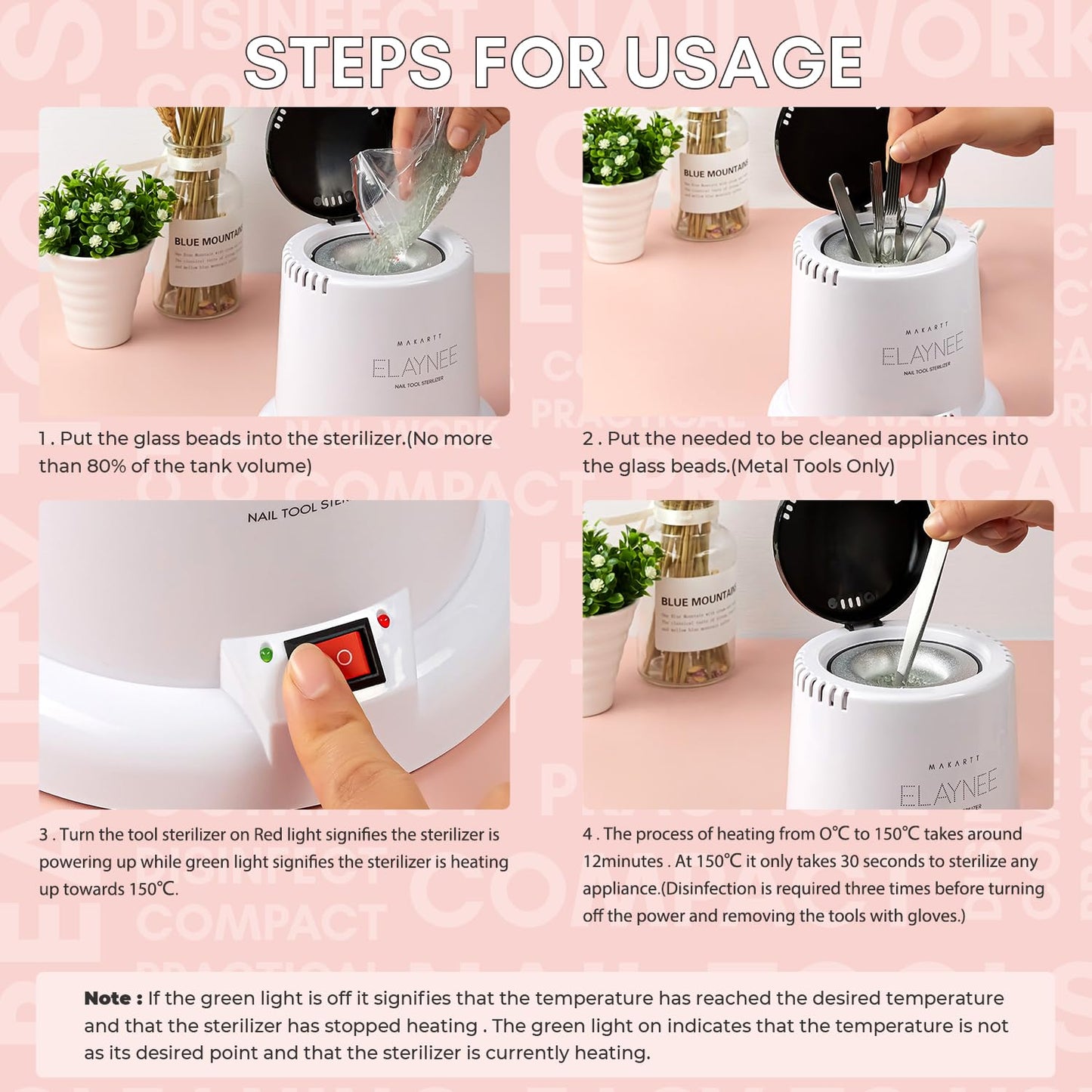 Makartt Nail Tool Sterilizer - For Esthetician Sterilization Machine Metal Nail Art Tools Lash Tech Supplies Must Haves Autoclave Sterilizers High Temperature For Manicure Salon