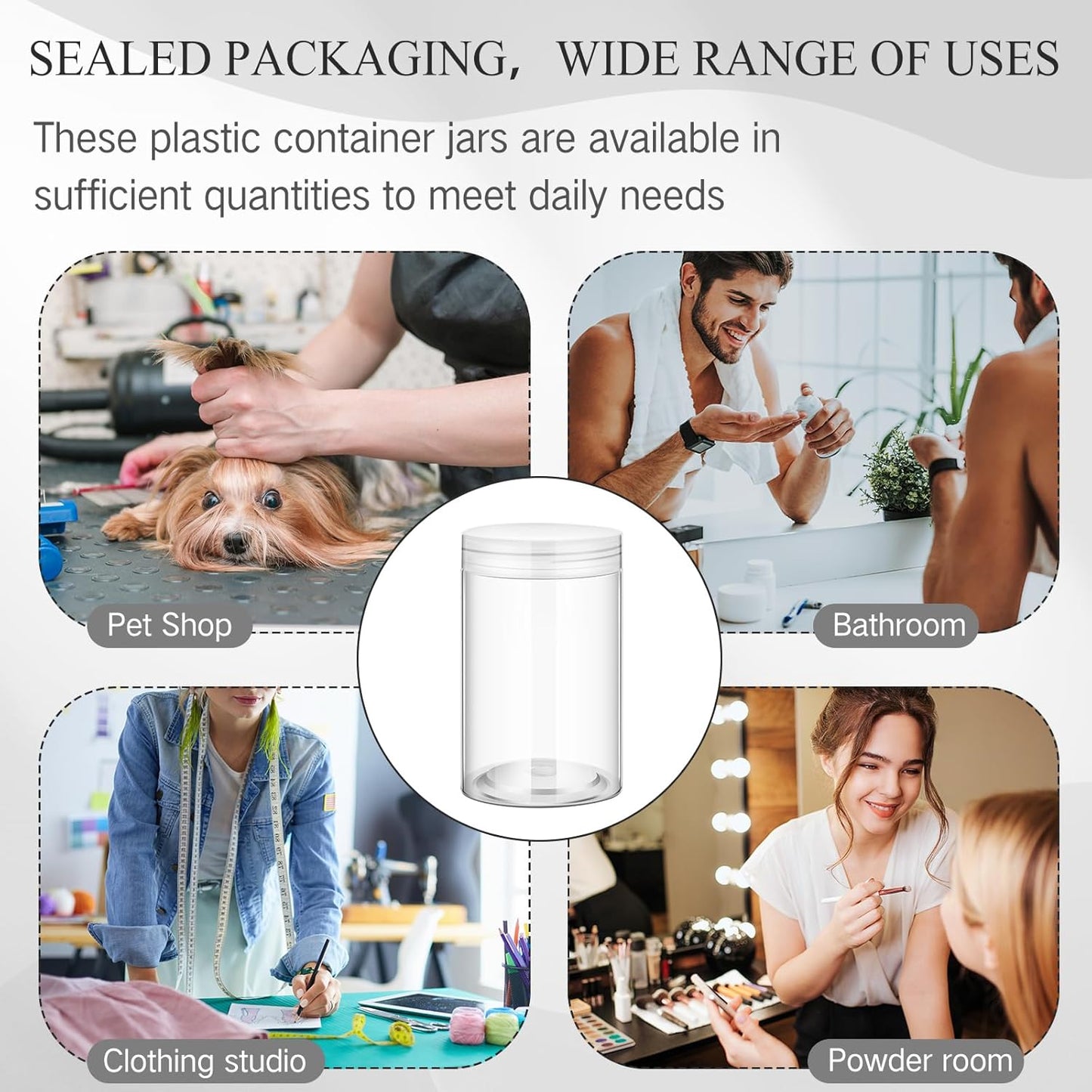 Patelai 4 Pieces Round Wide-mouth Leak Proof Plastic Container Jars with Lids for Travel Storage Makeup Beauty Products Face Creams Oils Salves Ointments DIY Making(12 Ounce,Clear)