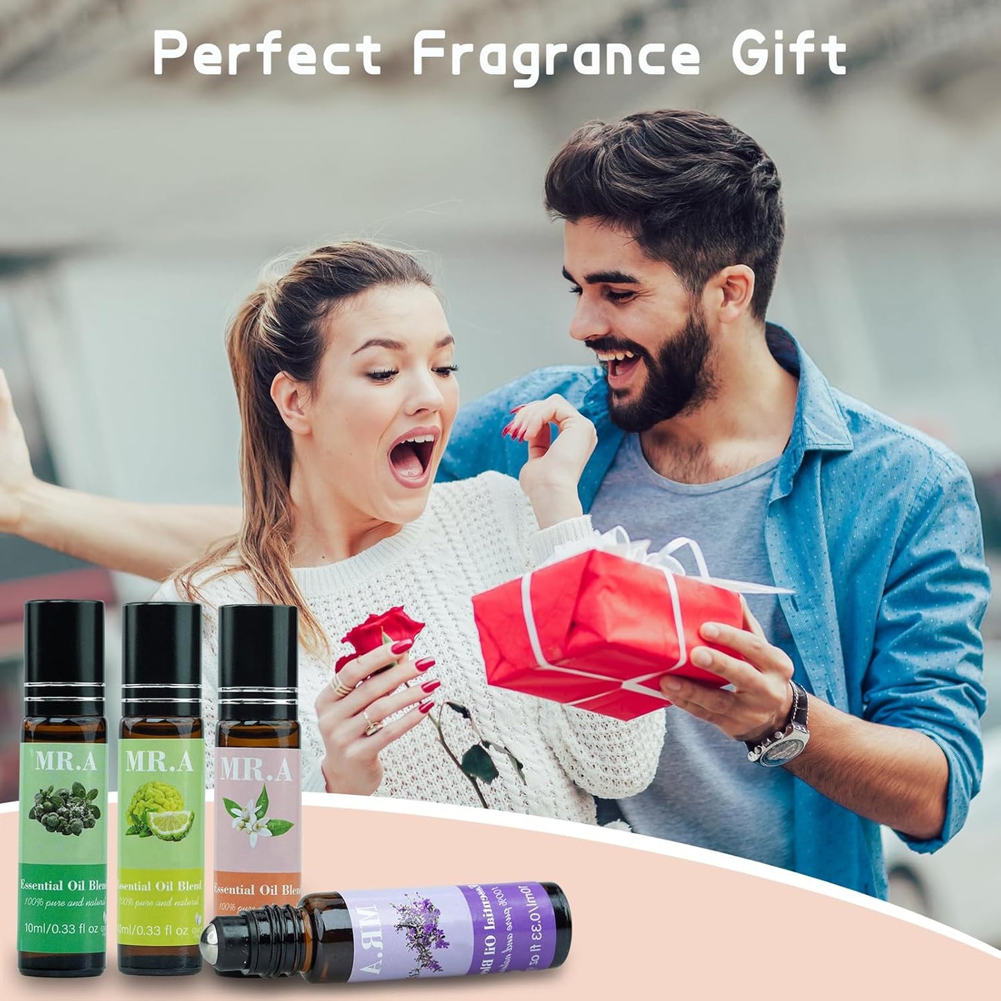 4 Pack Essential Roll On Blend Oils Set, 100% Natural Fragrance Oil, Aromatherapy Roll On Blend Oil with Pure Lavender, Petitgrain, Bergamot, Marjoram Oil, Gift for Women Men 0.33 fl.oz