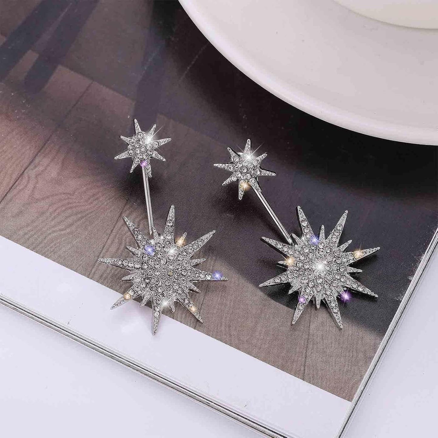 Starburst Jacket Earrings Gold Rhinestone Sun Earrings Front Back Studs Earrings Boho Celestial Earrings Jewelry for Women and Girls Gifts