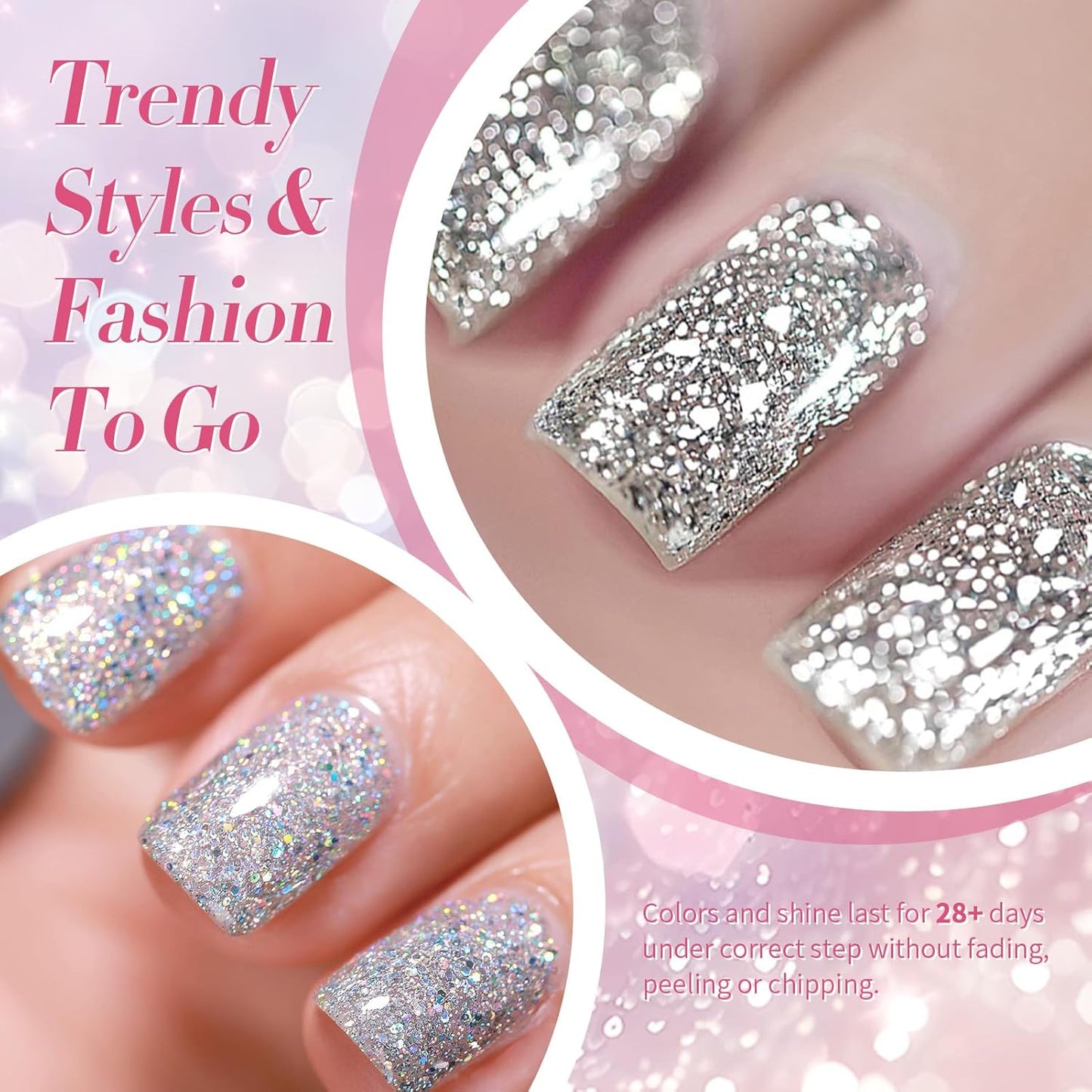 Born Pretty Glitter Gel Nail Polish Super Sparkly Shine Glitter Sequins Gel Polish Gold Silver Champagne Gold Gel Polish Kit DIY at Home Valentine's Day Gift Collection 6PCS