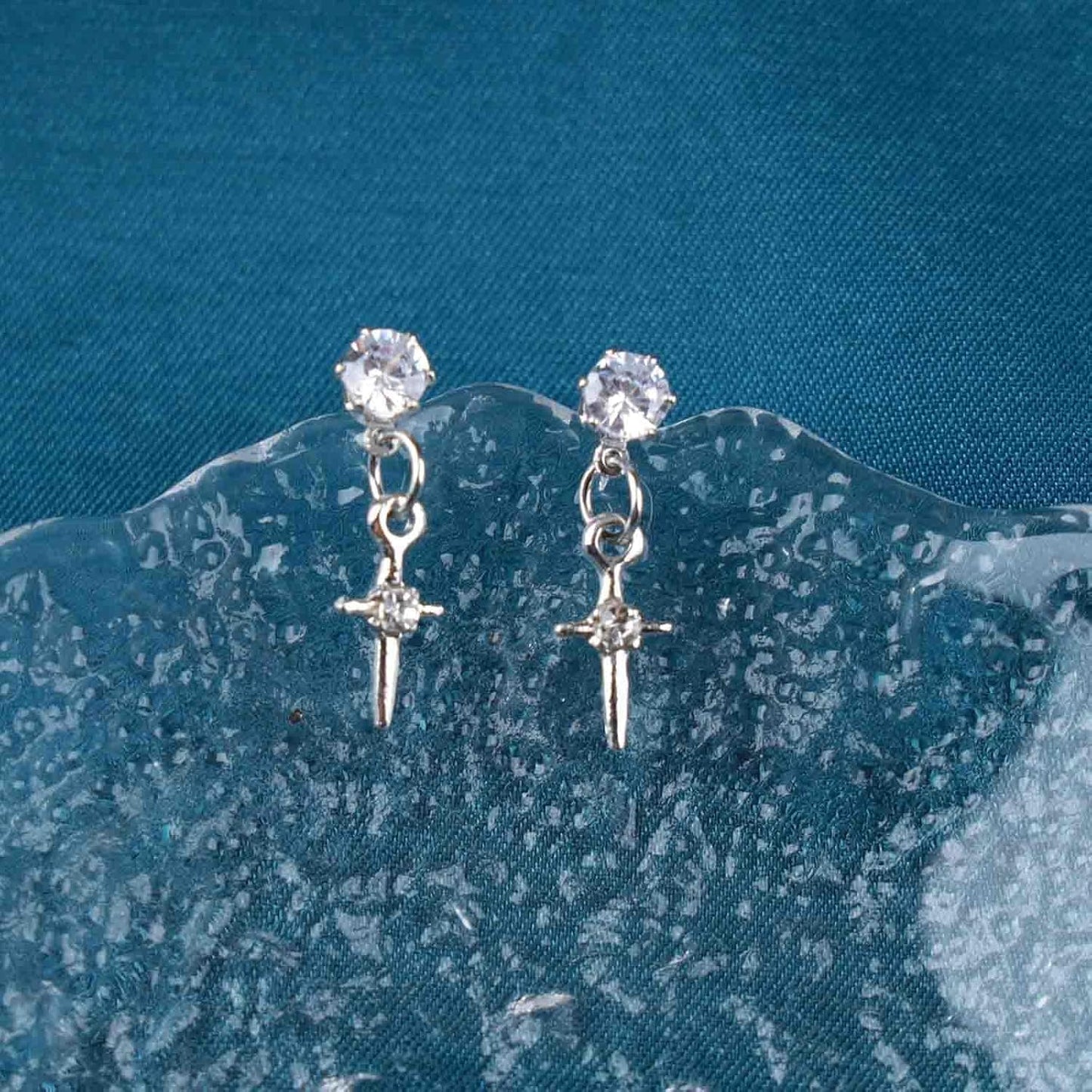 Punk Cross Star Dangle Drop Earrings Vintage Silver Hanging Rhinestone North Star Drop Earrings Minimalist Cross Star Dangle Huggie Small Hoop Earrings Jewelry for Women