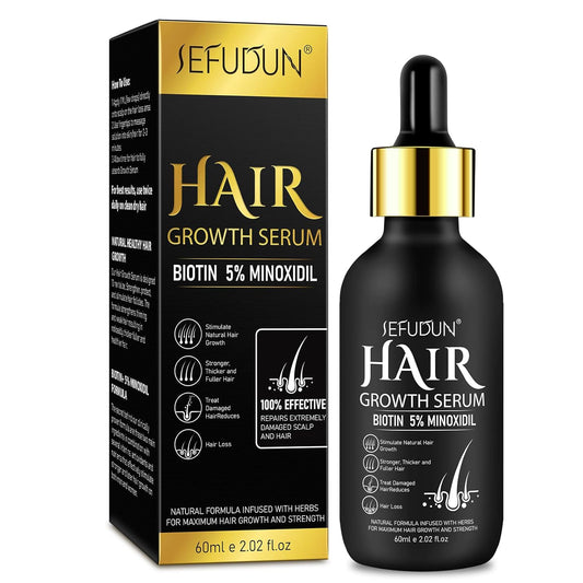 Minoxidil Hair Growth Serum for Men and Women, 5% Minoxidil with Biotin for Scalp Hair Loss and Thinning, Promotes Natural Thicker, Longer, Fuller Healthier Hair, 2.02 oz