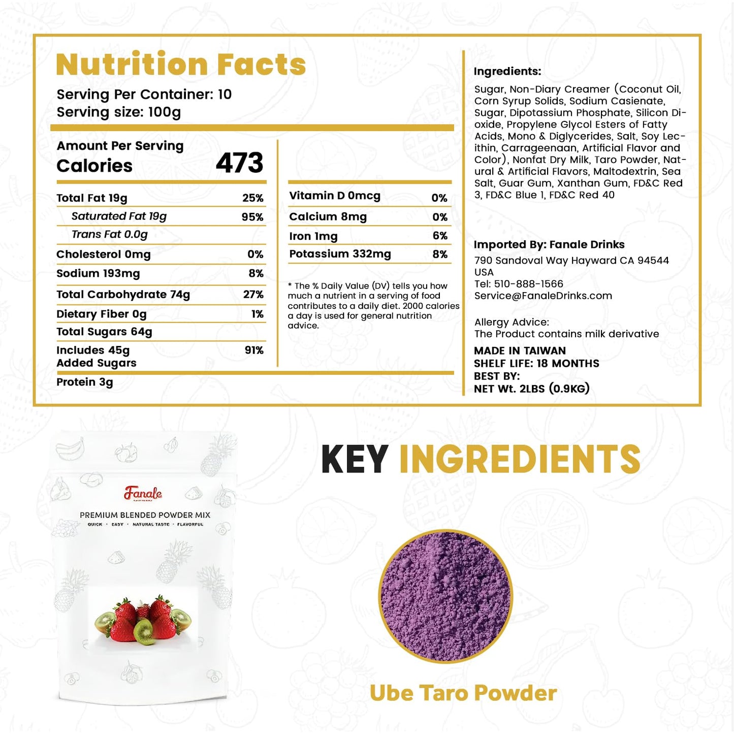 Fanale Premium Ube Taro Bubble Tea Flavoring Powder | Purple Sweet Potato Powder | Perfect for Baking, Smoothies, Desserts and Drinks | Instant Flavoring Powder for Boba Milk Tea - 2 Pounds (Pack of 10)