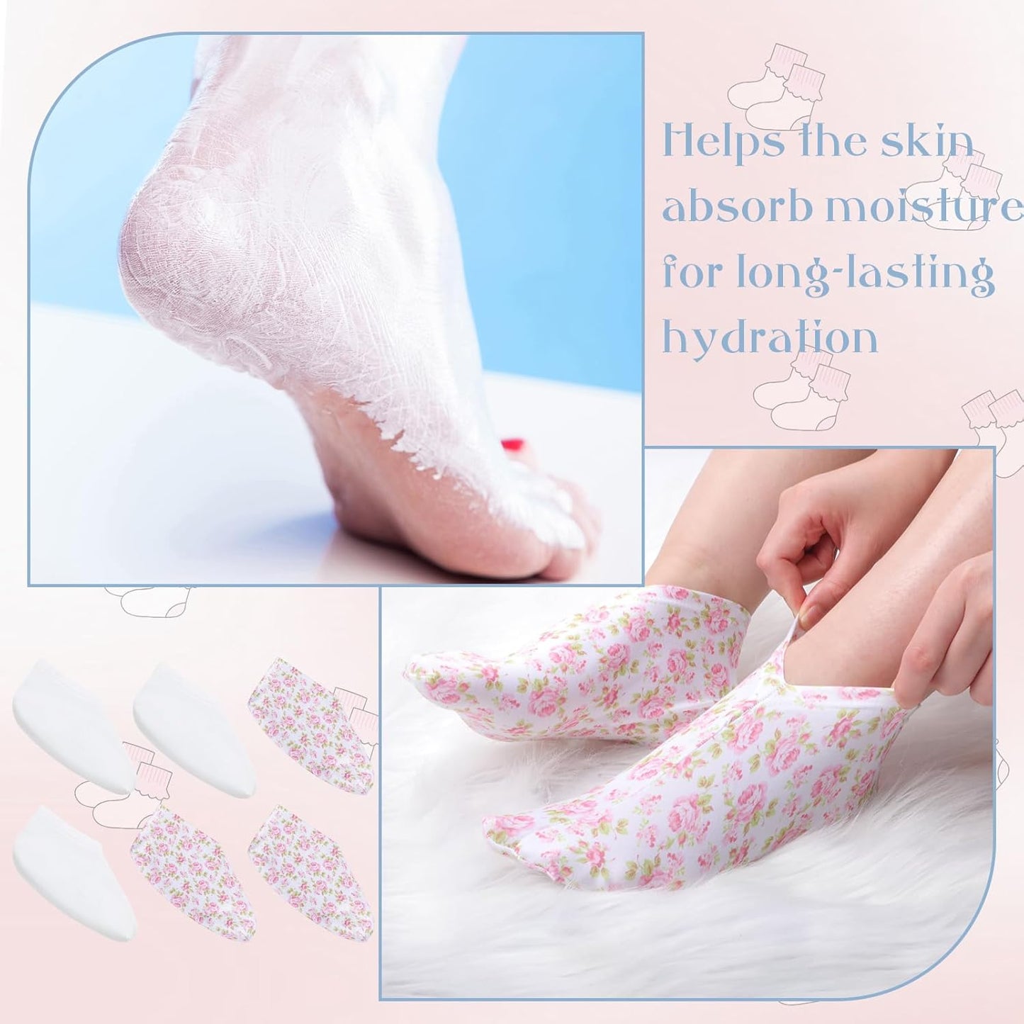 12 Pairs Moisturizing Socks Overnight for Dry Feet Cotton Spa Lotion Cotton Moisture Enhancing Cosmetic Moisturizing Socks for Women Men Foot Care Dry Cracked Feet(Beautiful,White)
