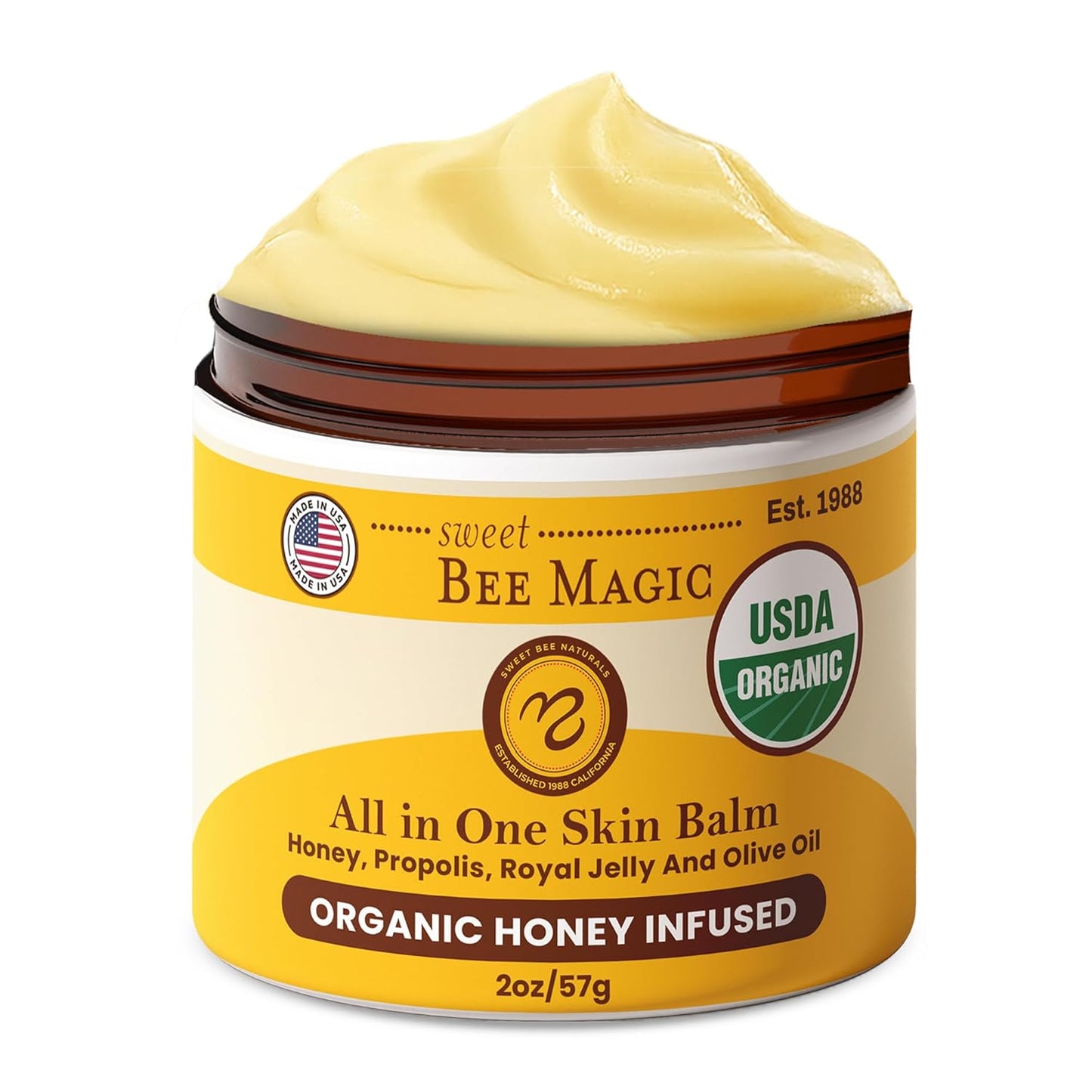 Sweet Bee Magic All In One Healing Organic Balm - Natural Skin Healing Cream, Beeswax Balm for Dry Skin, Face & Body Moisturizer - Certified Organic, All Natural Aid - 1 Jar (4oz)