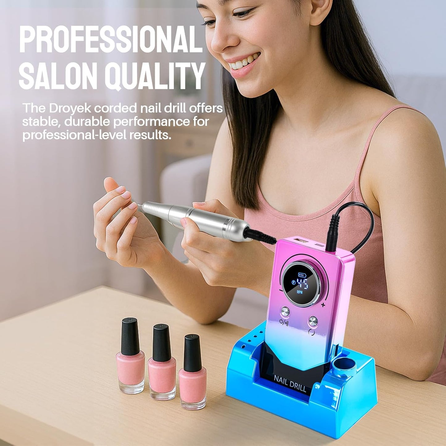 Electric Nail Drill Portable Nail Drill Professional 45000 RPM 6 Salon Quality Drill bits 6 Sanding Bands Portable & Low Noise for Acrylic Nails Gel Polishing Removing Bits Kit for Home Use