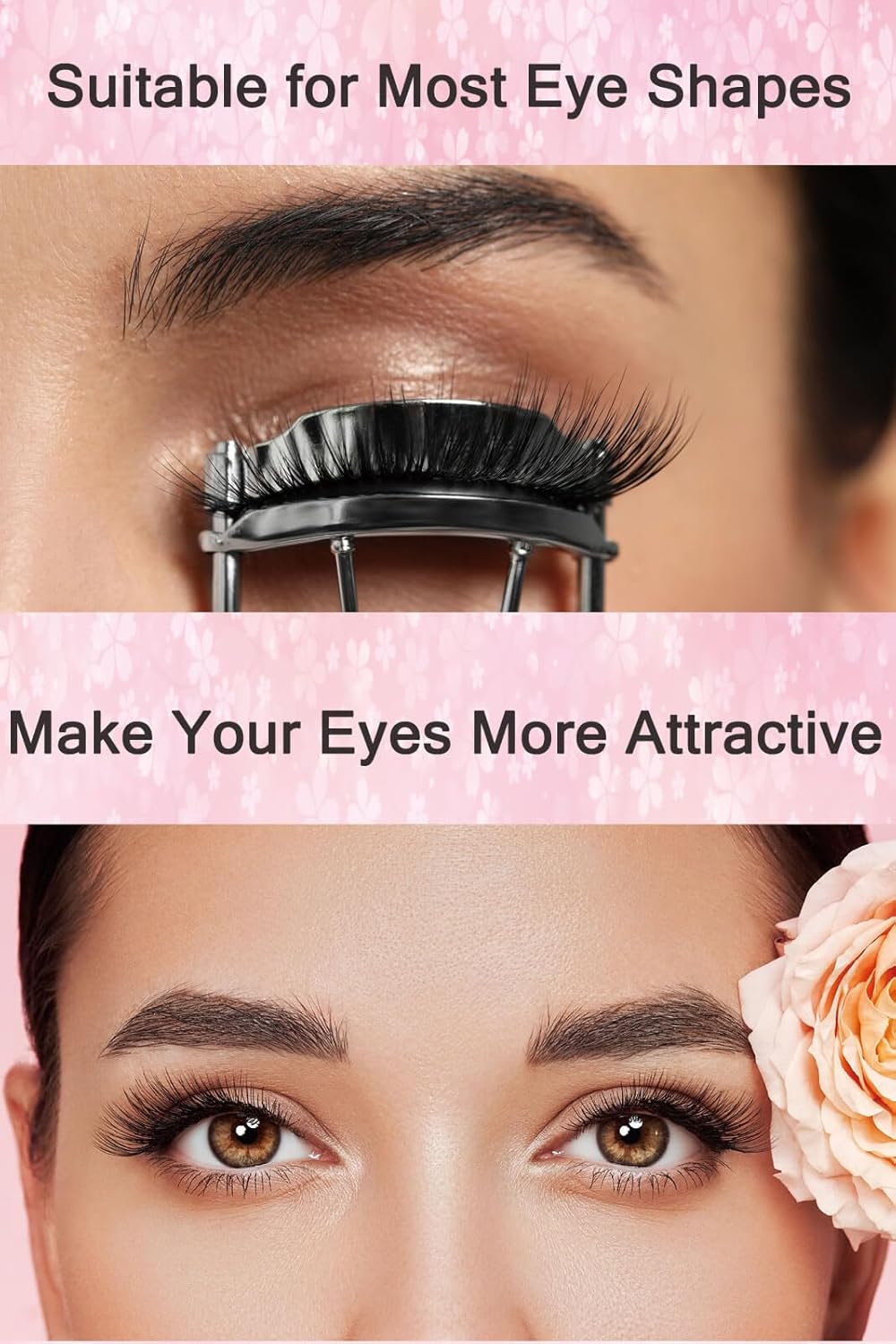 Eyelash Curler and Eyelash Separator Tool, IMMER LIEBEN Eye Lashes Curler with Rubber Replacement Pads Easy to Use for Most Eye Shape 8-Second Long-Lasting Curl Pink