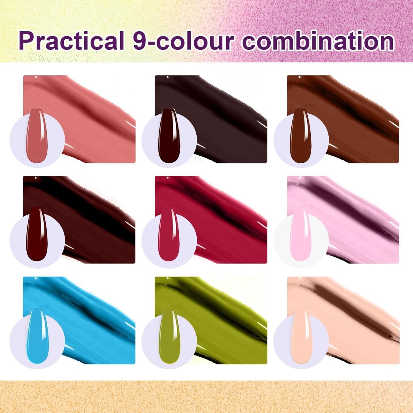 Gradient Painting Gel Set, 9 Colors Ombre Gel Nail Polish Red Brown Light Blue Pink Sponging for Pigment Pat Aura Nails French Manicure Soak Off UV Canyon Bloom