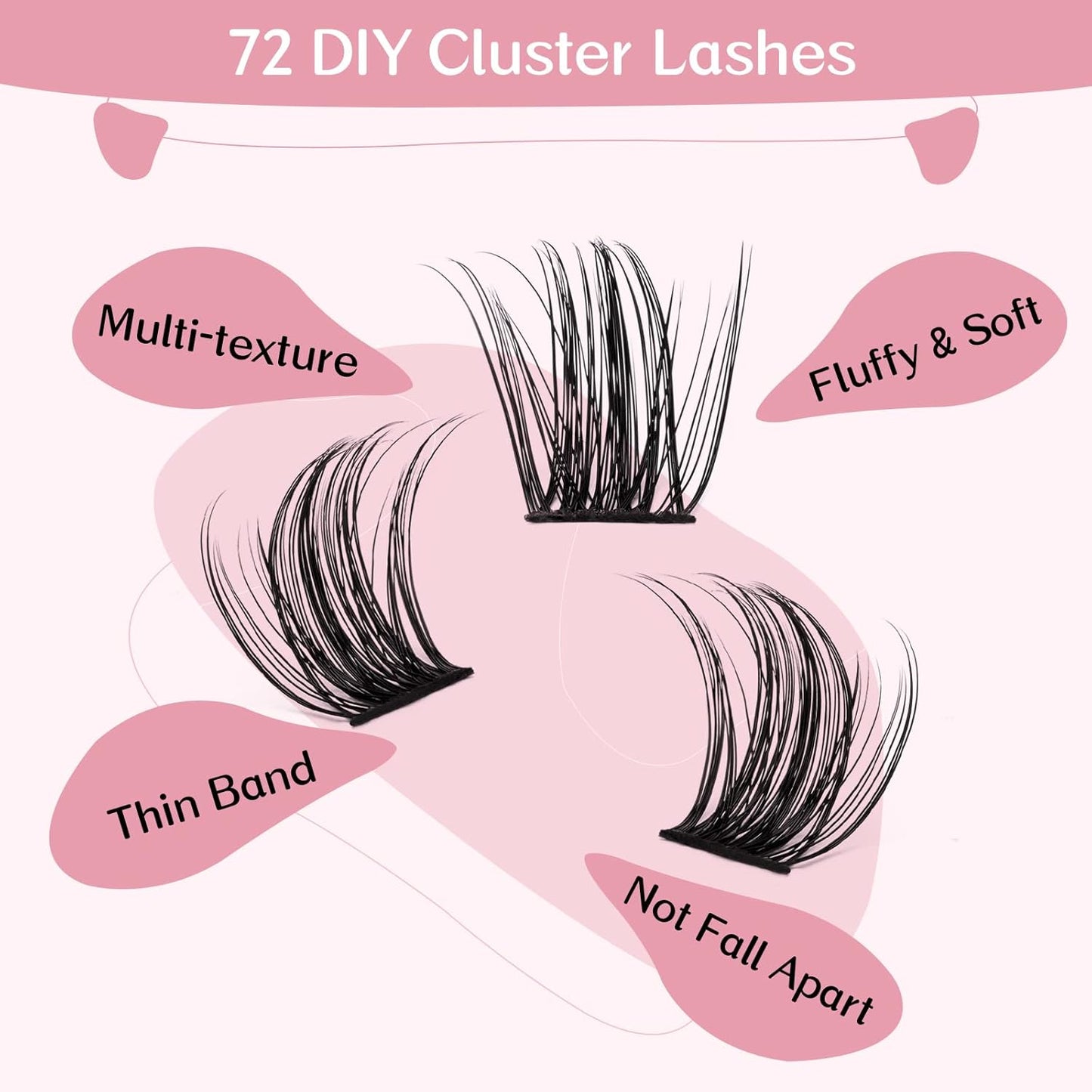 Cluster Lashes, 72 Pcs Individual Lashes, Lash Clusters DIY Eyelash Extension, Super Thin Band Reusable Soft & Comfortable (Peachy-D-8-16mix)