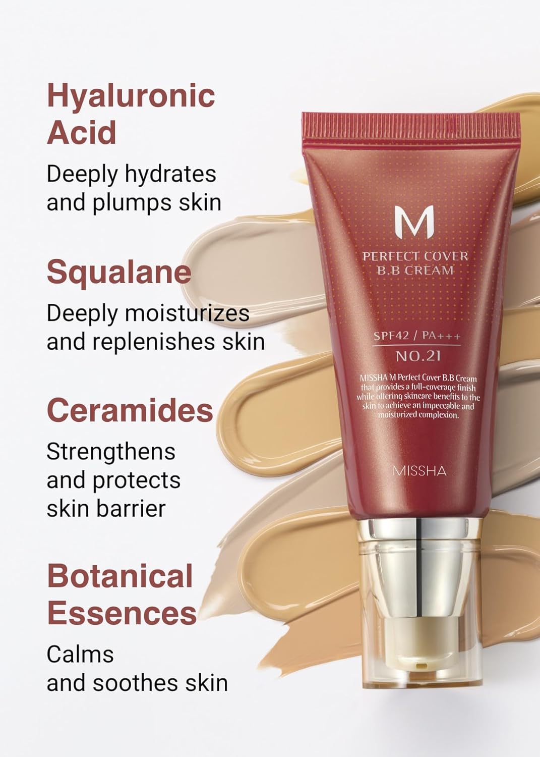 MISSHA M Perfect BB Cream No.25 Warm beige for light/medium with neutral skin tone SPF 42 PA +++ / 1.69 Fl Oz - Tinted Moisturizer for face with SPF