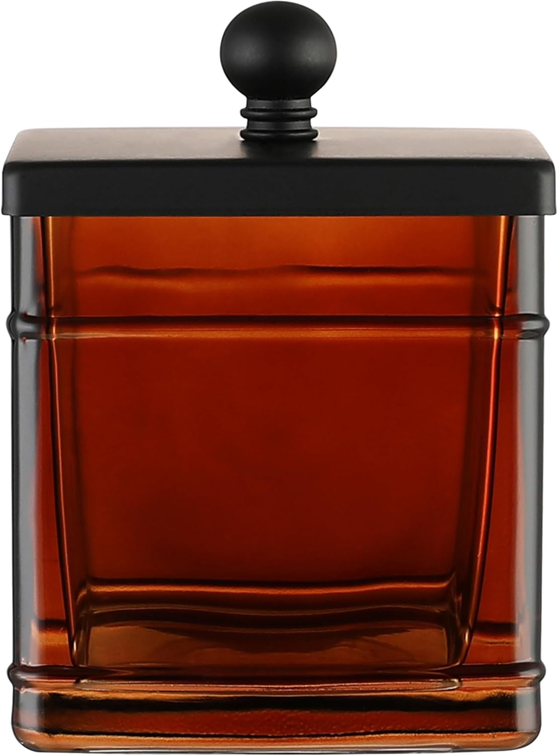 Amber Glass Cotton Jar Holder – Black Lid Elegant Bathroom Storage Canister for Qtips, Cotton Balls, Floss, Makeup Organizer, Vanity & Bathroom Organization