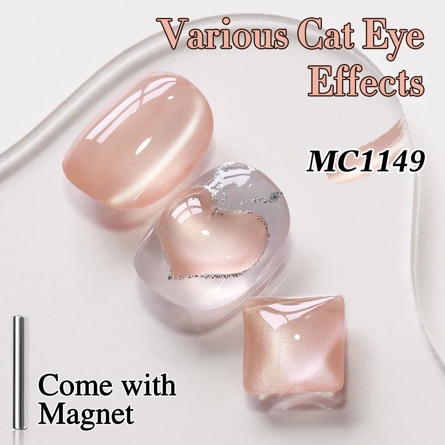 Double Rhythm 0.5 Oz Cat Eye Gel Polish with Magnet Same Color Same Bottle Holographic Glitter Shimmer Translucent Color Salon 15 ML Magnetic Nail Art (Peach Pink-MC1149)