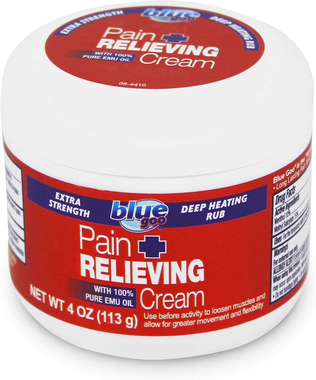 Blue Goo Pain Relieving Cream – Relief for Back/Neck Pain, Sports-Related Muscle/Joint, Sprains/Strains, Deep Heating Rub, Made w/ 100% Pure Emu Oil, 4 oz (1 Pack)