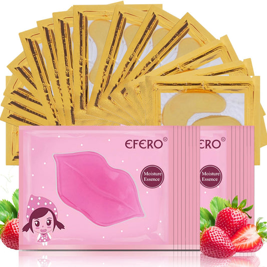 Eakroo 30 Pairs Lip Masks & Eye Mask, Under Eye Masks and Power Crystal Gel Lip Masks, Under Eye Patches for Puffy Eyes, Dark Circles, Eye Bags, Wrinkles, Revitalises & Refreshes Your Skin