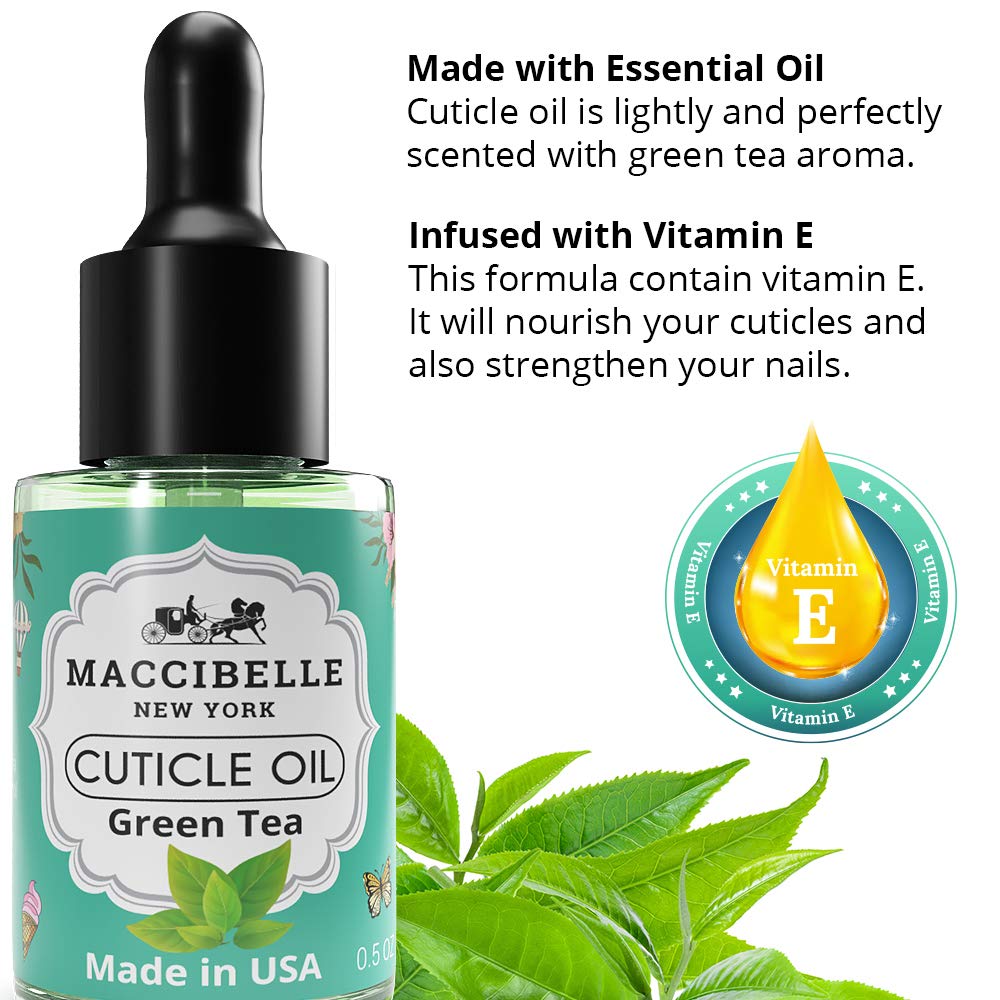 Maccibelle Cuticle Oil 0.5 oz - Heals Dry Cracked Cuticles (Green Tea, 0.5 Fl Oz)