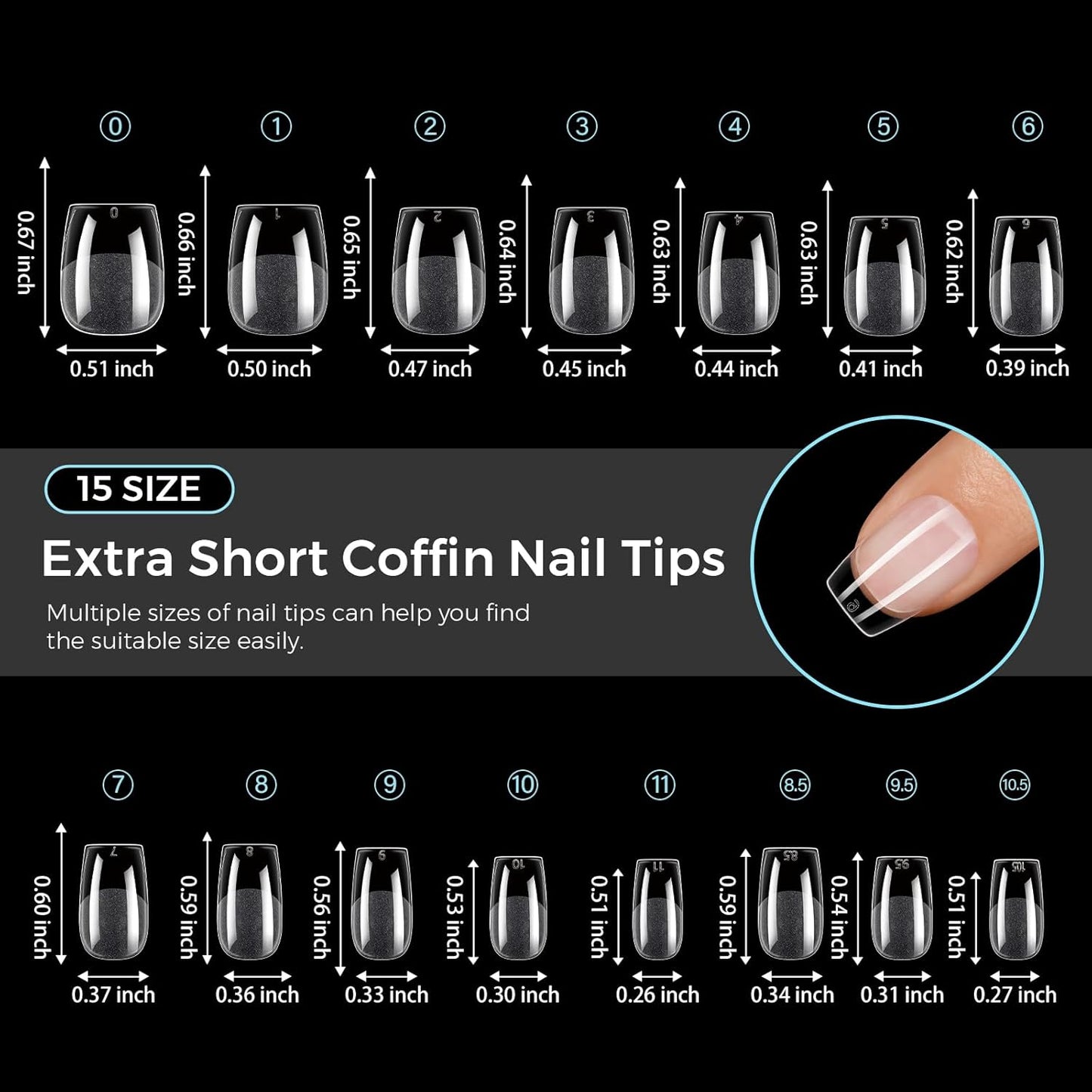 TOMICCA Extra Short Coffin Nail Tips Acrylic Nails 240Pcs Acrylic Nail Kit Pre-shape Full Cover Clear Nails For Nail Extension Home DIY Salon 15 Sizes Gel Nails